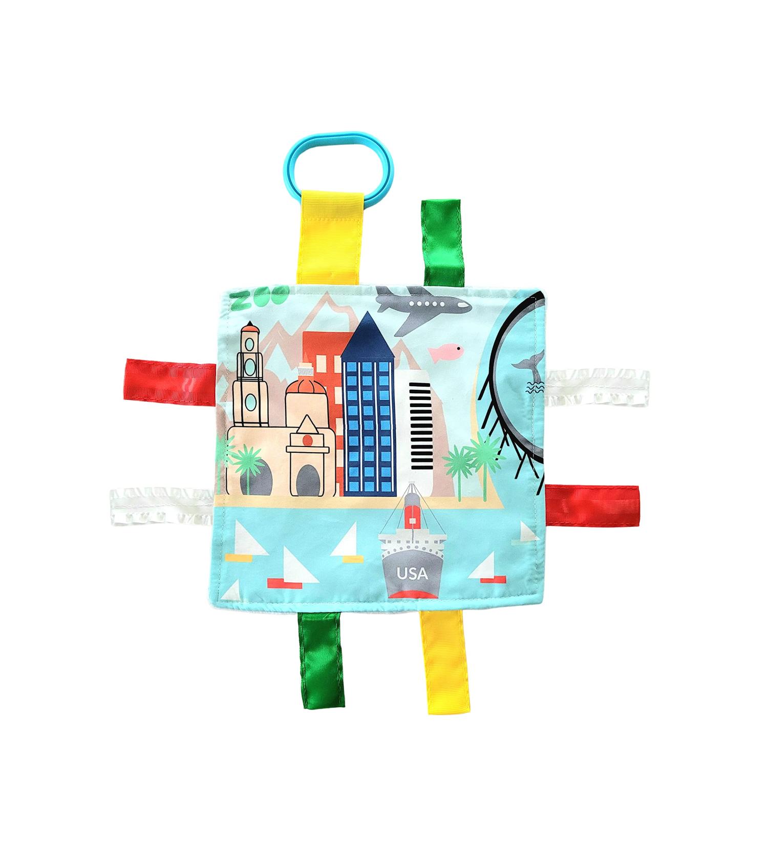 Baby Jack & Co 8x8 Learning Lovey San Diego California Tag Toy | USA Cities & Shapes | Soft & Safe Crinkle Toy for Babies | BPA-Free with Stroller Clip - Buy Online on SooperMarket.com