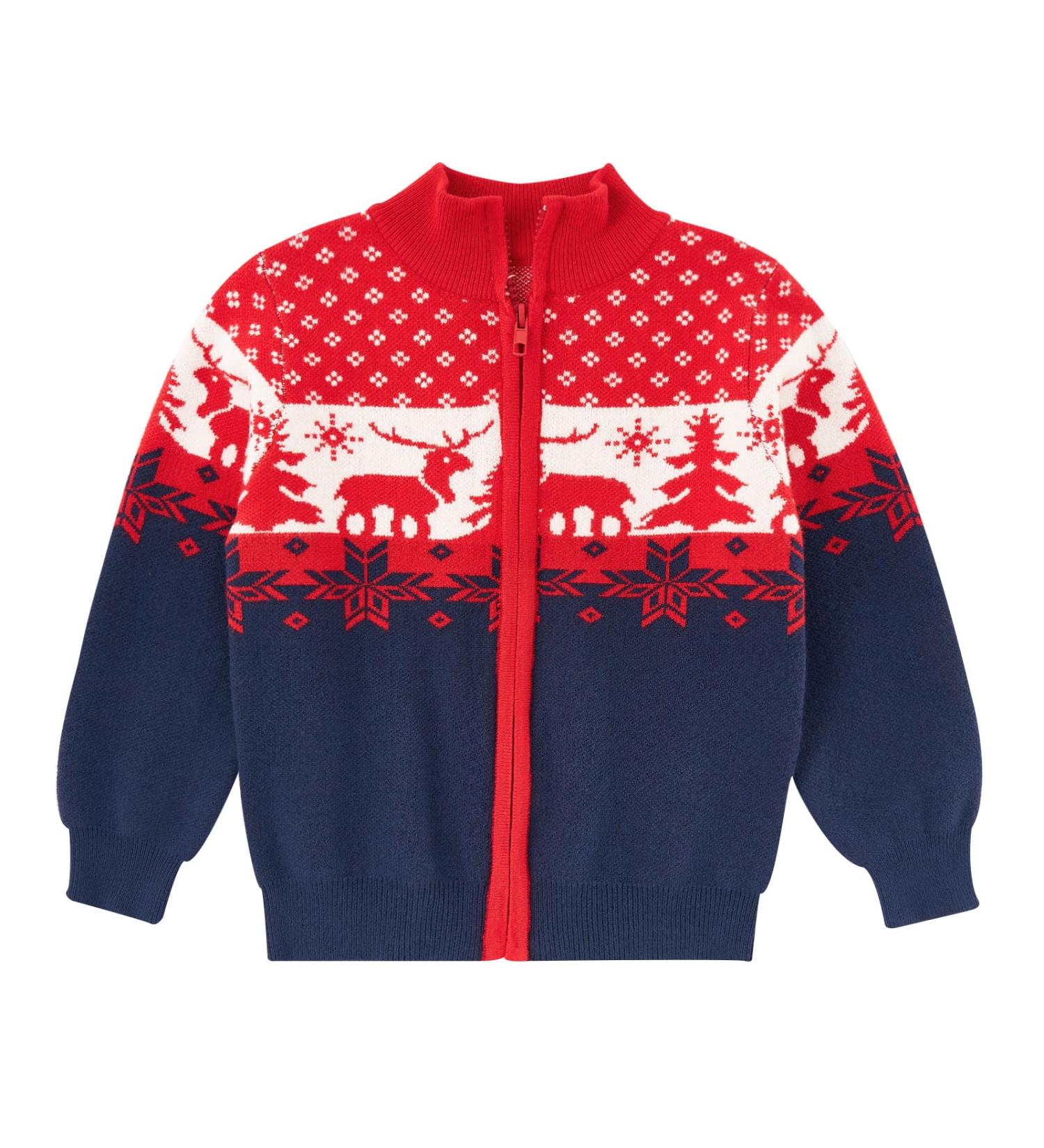 Kids Christmas Reindeer Sweater Cardigan | Boys Winter Knit Jumper 18-24 Months Navy Blue - Buy Online on SooperMarket.com