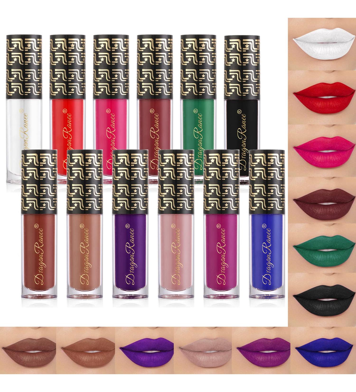 12Pcs Dark Liquid Lipstick Matte Sets  24-Hour Smudge Proof Long Lasting Matte Lipstick Lip Stain Lip Gloss Set-White/Red/Vampire/Green/Black/Chocolate/Purple/Nude/Blue - Buy Online on SooperMarket.com