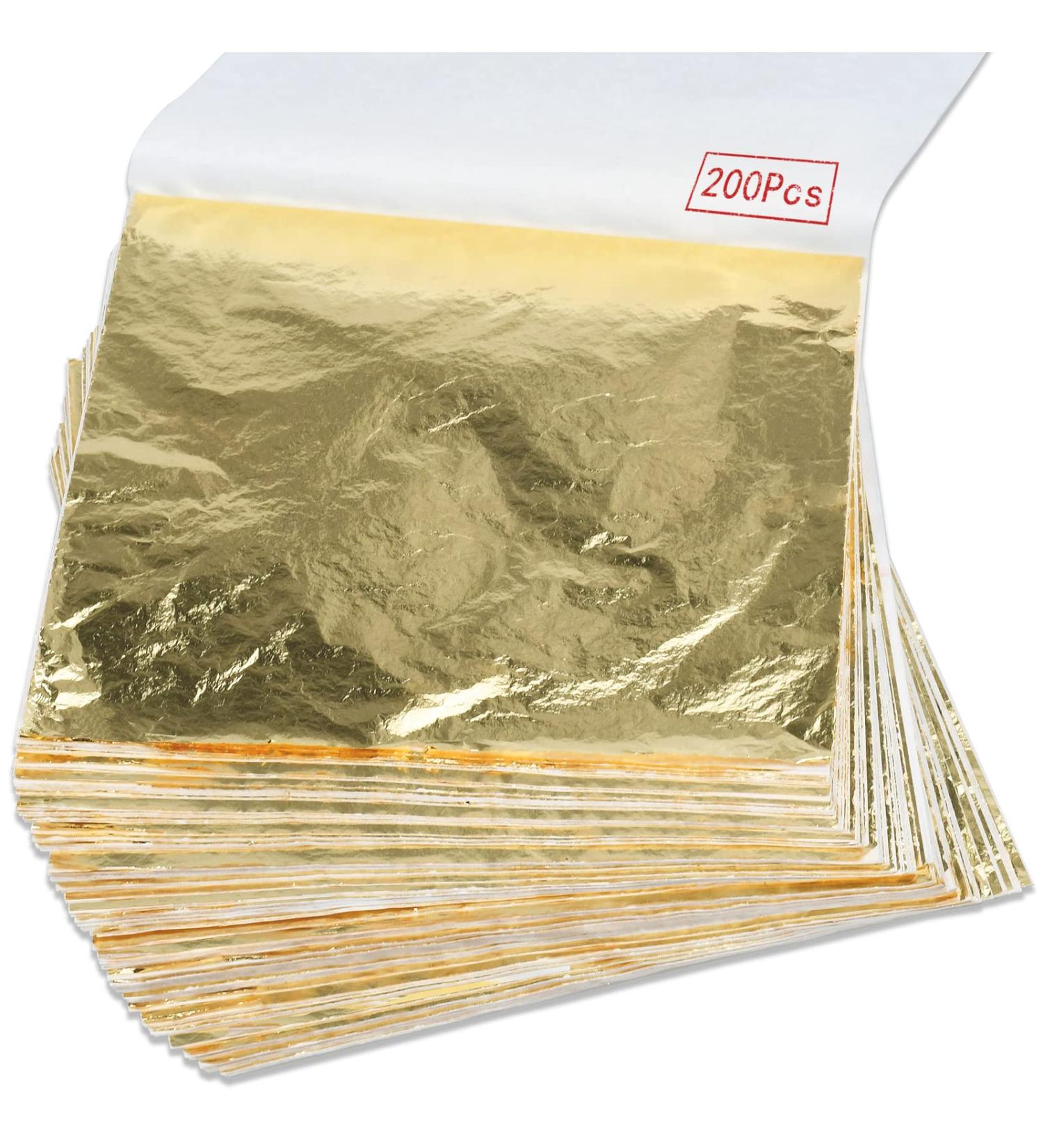 200 Pcs Gold Leaf Sheets for Gilding Art & DIY Projects - 5.5 x 5.5 inches - Ideal for Picture Frames, Home Walls, and Interior Decoration - Buy Online on SooperMarket.com