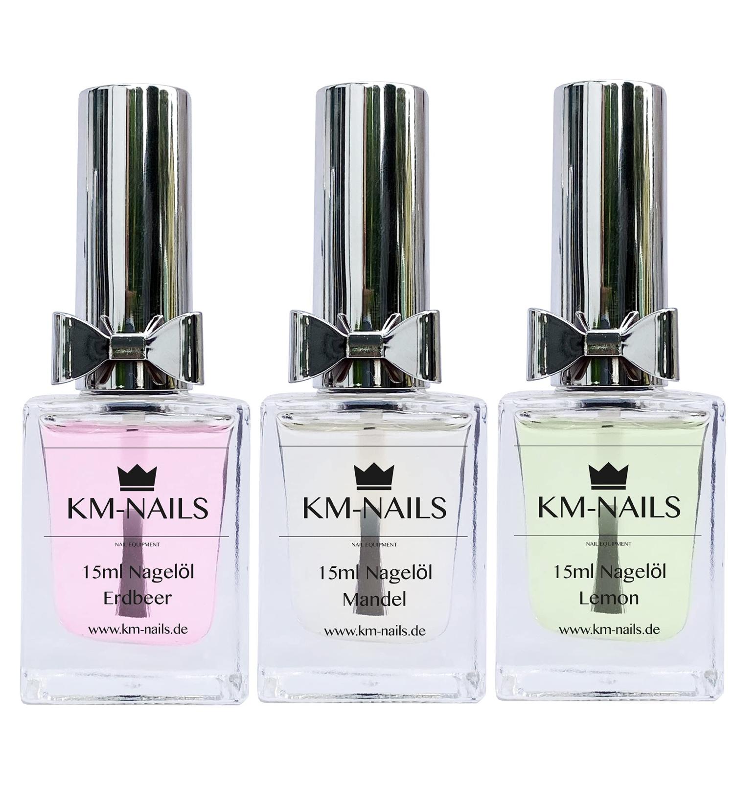 KM-Nails set of 3 nail oils strawberry+peach+lemon 15ml each