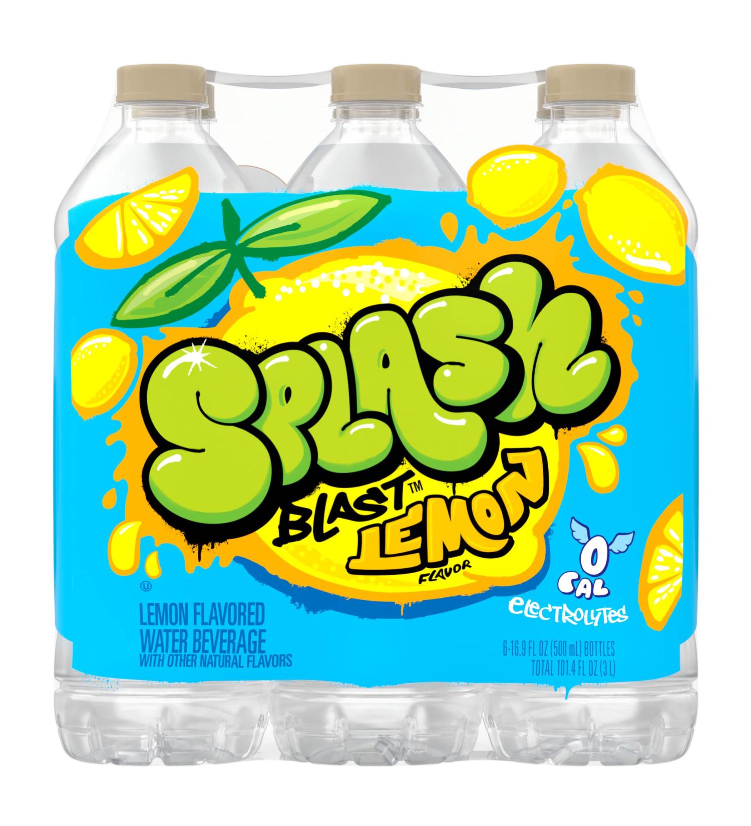 Splash Blast Lemon Flavored Water Beverage - 16.9oz Plastic Bottles, 6 Pack - Buy Online on SooperMarket.com