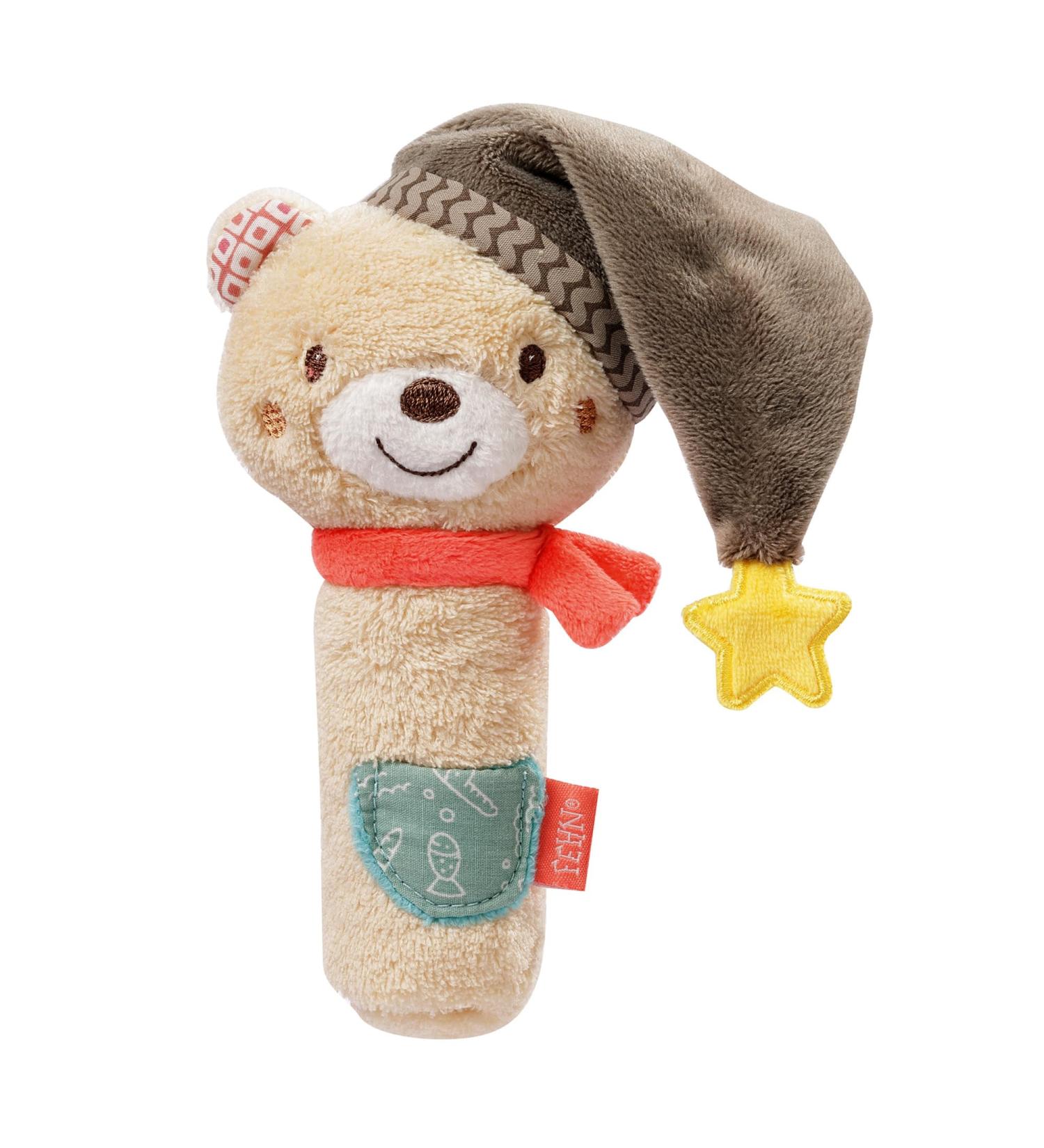 Fehn Stabgreifling B r | Motoric Baby Toy for Motor Skills & Senses | Cuddly Rattle & Squeaky Gift for 0+ Months - Buy Online on SooperMarket.com