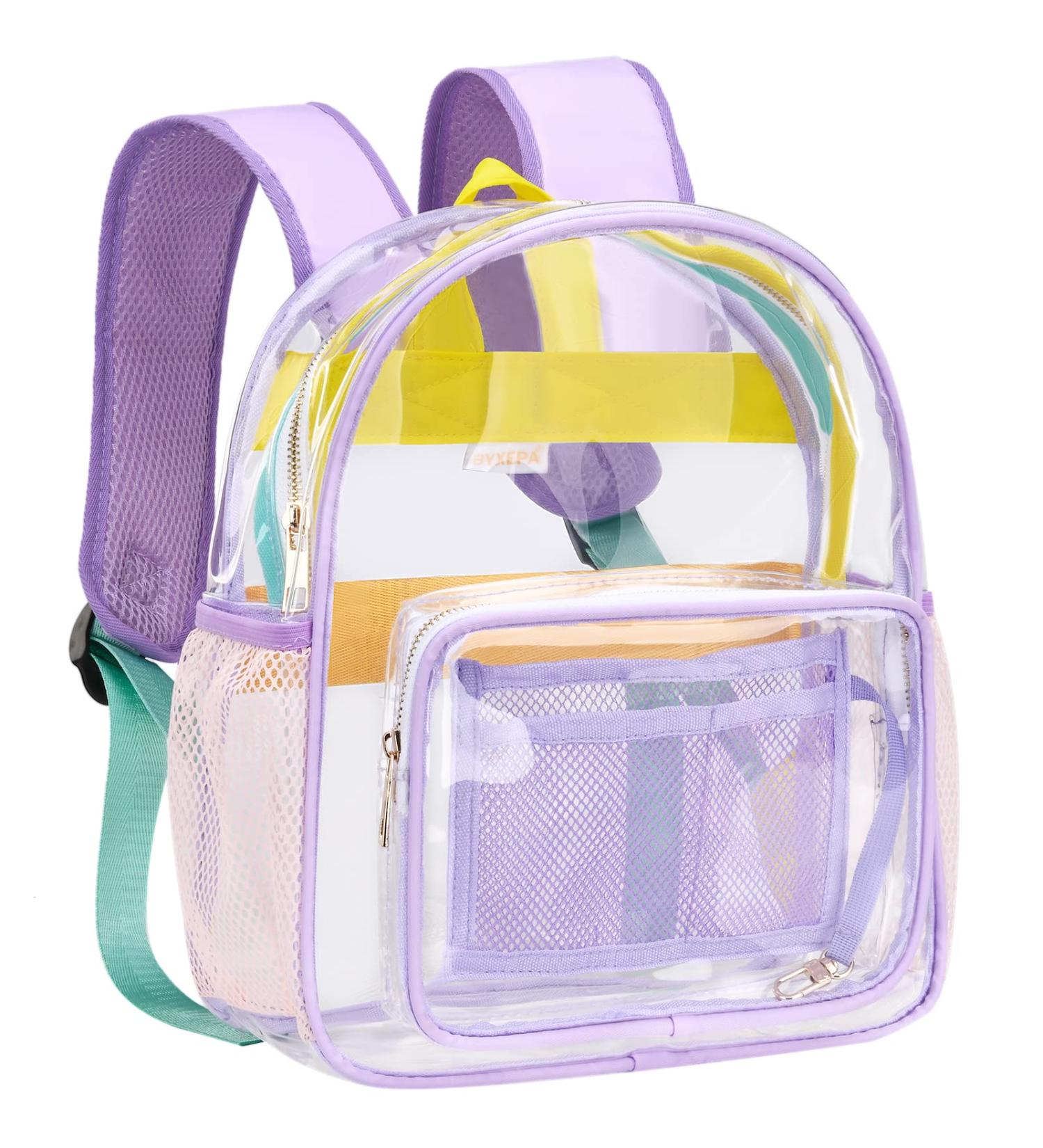 Clear Mini Stadium Approved Transparent Backpack - Heavy Duty 12x12x6 Waterproof Book Bag for Teens, Girls, Women - Ideal for Concerts, Sporting Events, Travel, Work, School - Lavender - Buy Online on SooperMarket.com