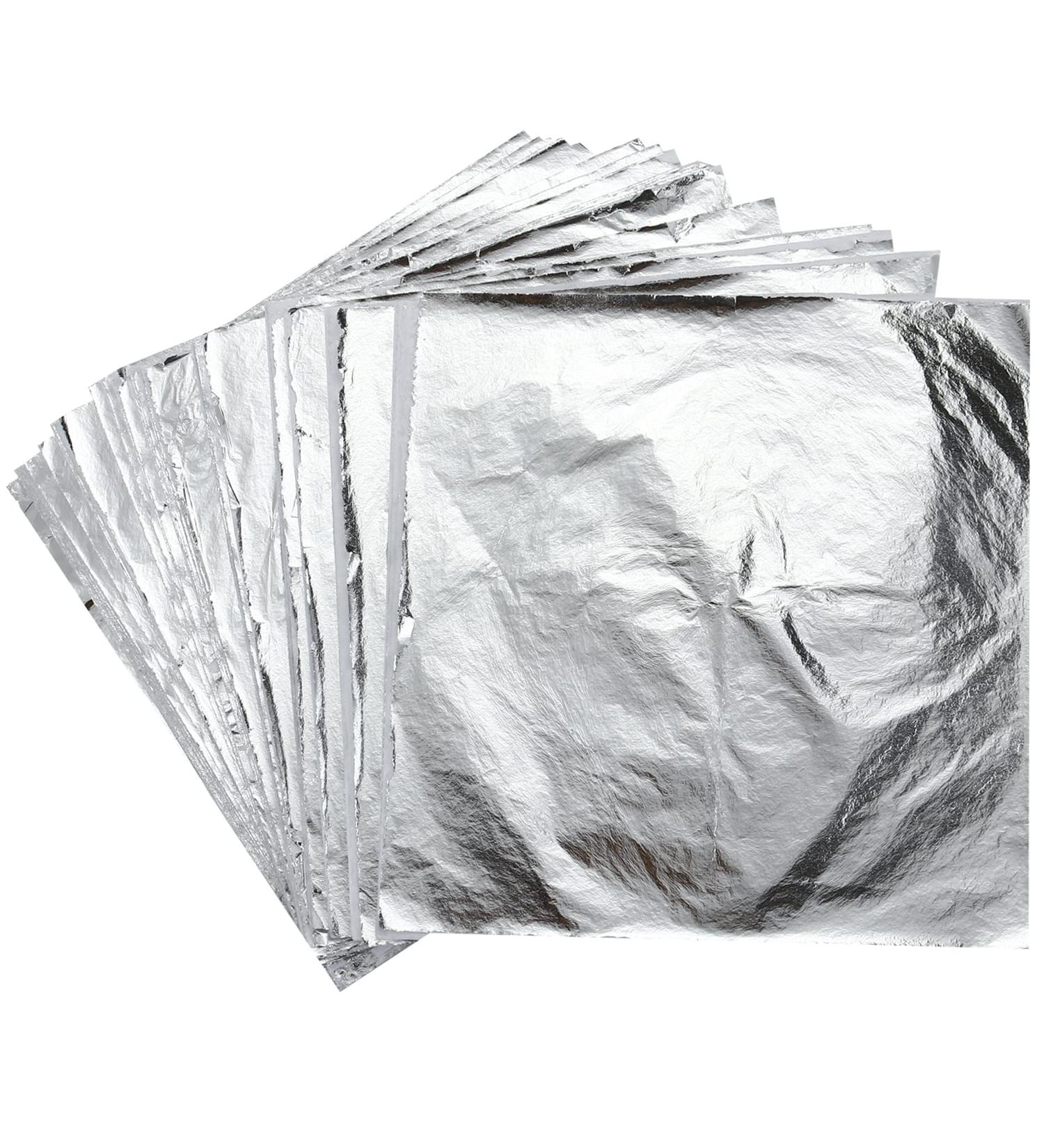 Silver Imitation Leaf Sheets for Gilding and Craft Projects - 100pcs, 5.5x5.5 Inches - Perfect for Art, Furniture, Resin Jewelry, Nail Art - Buy Online on SooperMarket.com
