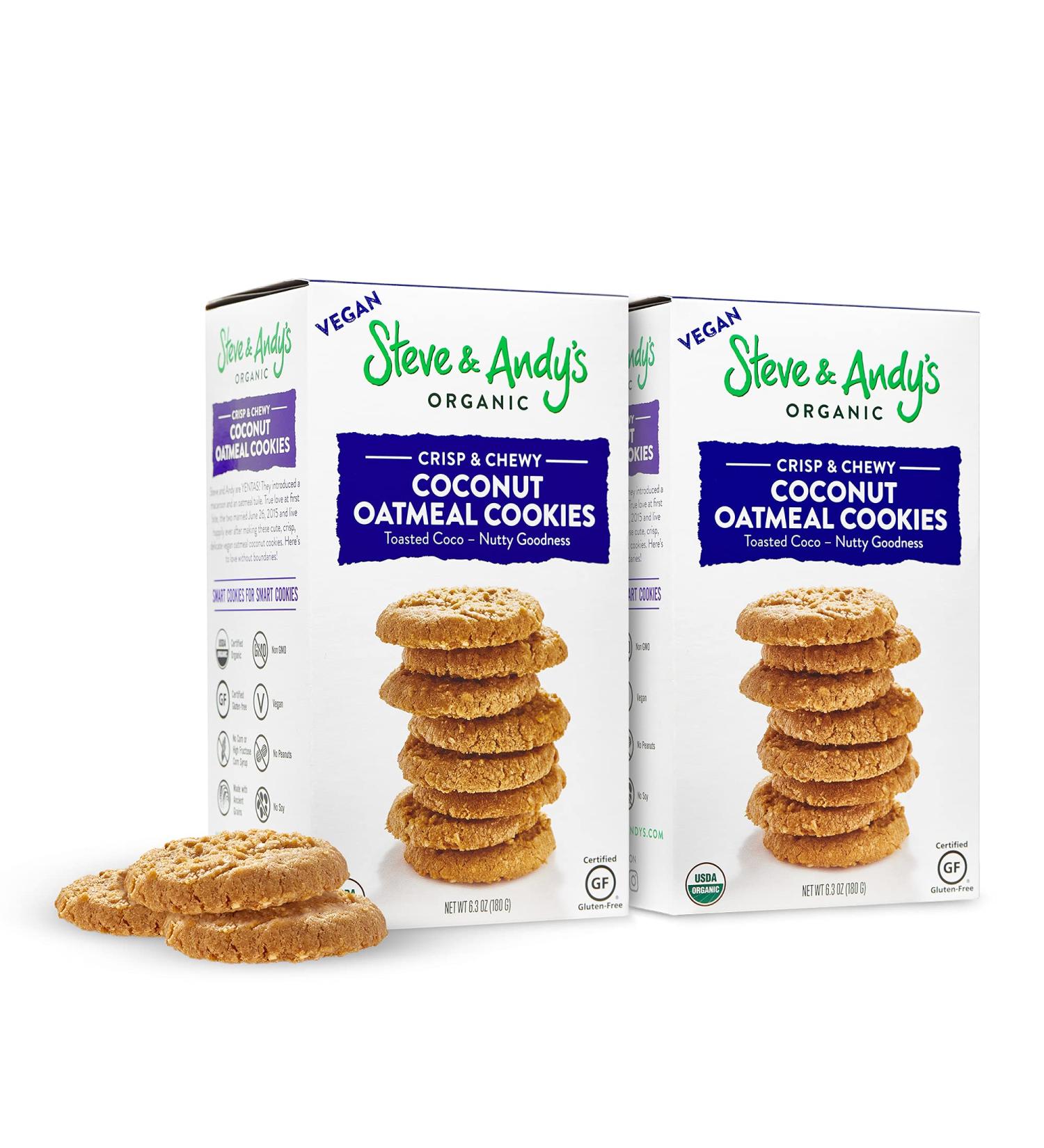 Steve and Andys Soft & Chewy Oatmeal Coconut Cookies - Gluten-Free Dessert, No Corn Syrup, Tree Nuts, Kosher, Non-GMO (2 Pack) - Buy Online on SooperMarket.com