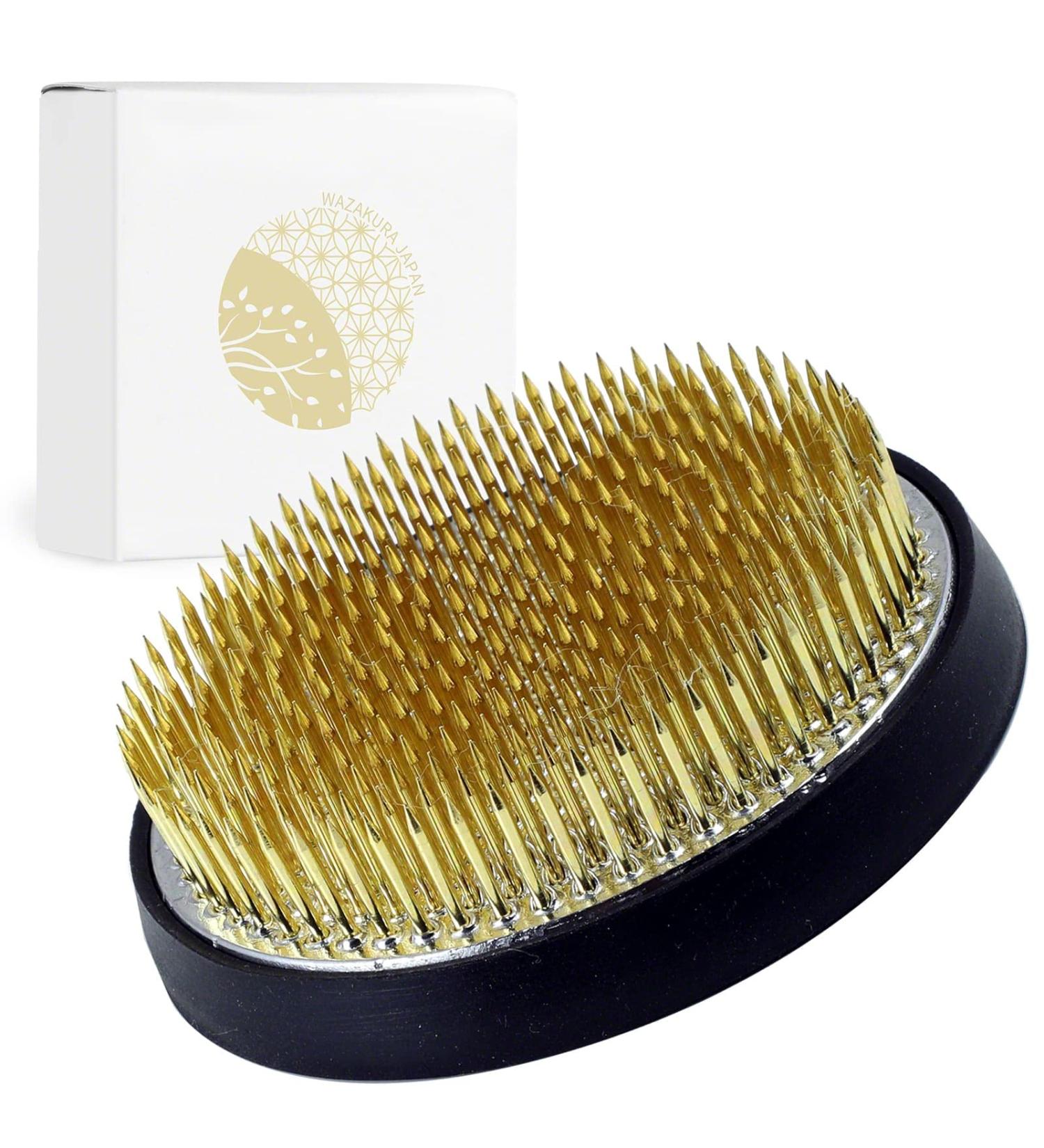 Wazakura Ikebana Kenzan Japanese Flower Holder  Made in Japan  Floral Arranging Pin Frog  Round - 3-1/4(80mm) Brass - Buy Online on SooperMarket.com