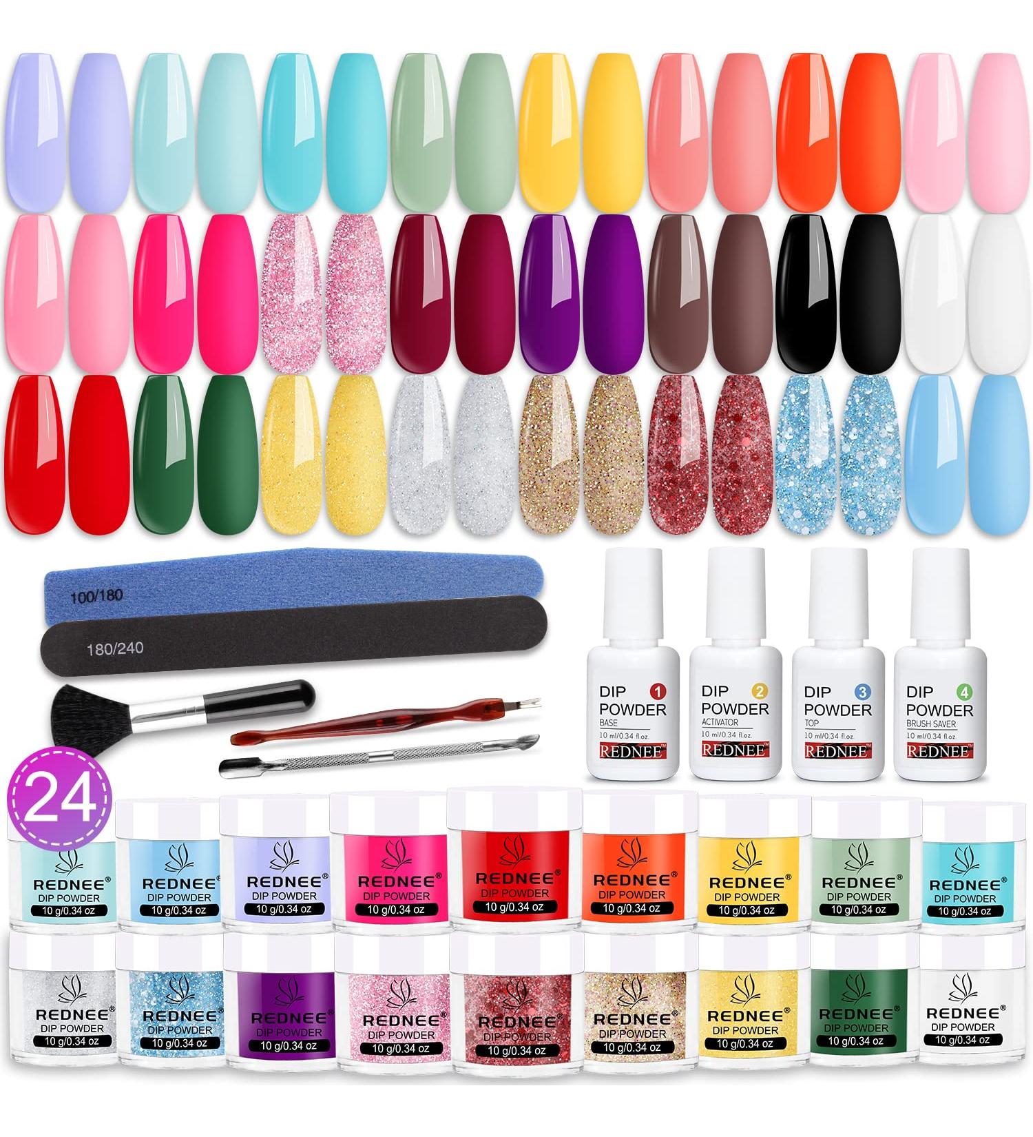 REDNEE 33pcs Nail Dip Powder Kit Starter Set - 24 Summer Colors with Essential Liquid Set & Professional Tools for French Nail Art Design | Festival-Ready Collection - Buy Online on SooperMarket.com