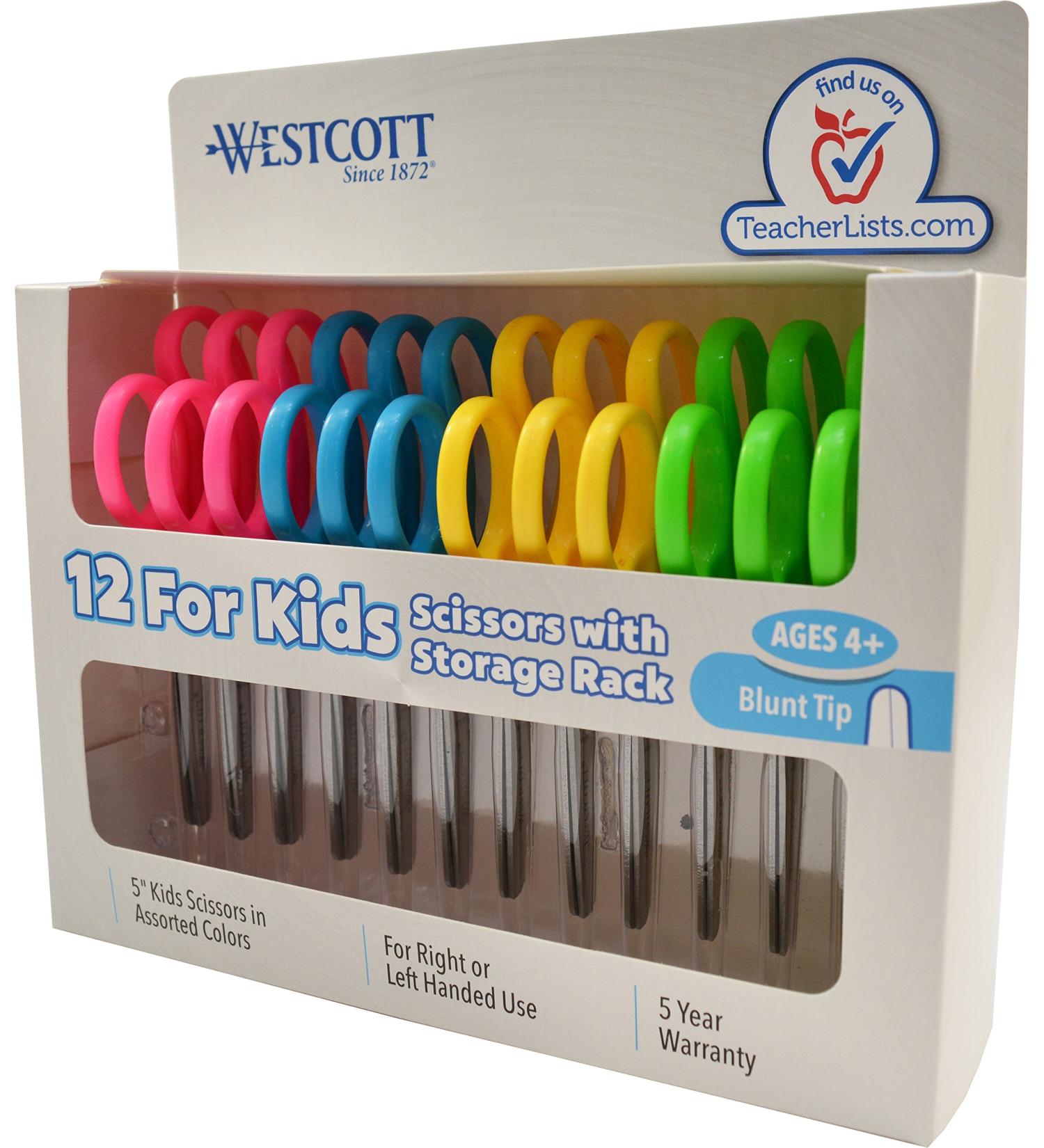 Westcott 13140 Right- and Left-Handed Scissors  Kids' Scissors  Ages 4-8  5-Inch Blunt Tip  Assorted  12 Pack - Buy Online on SooperMarket.com