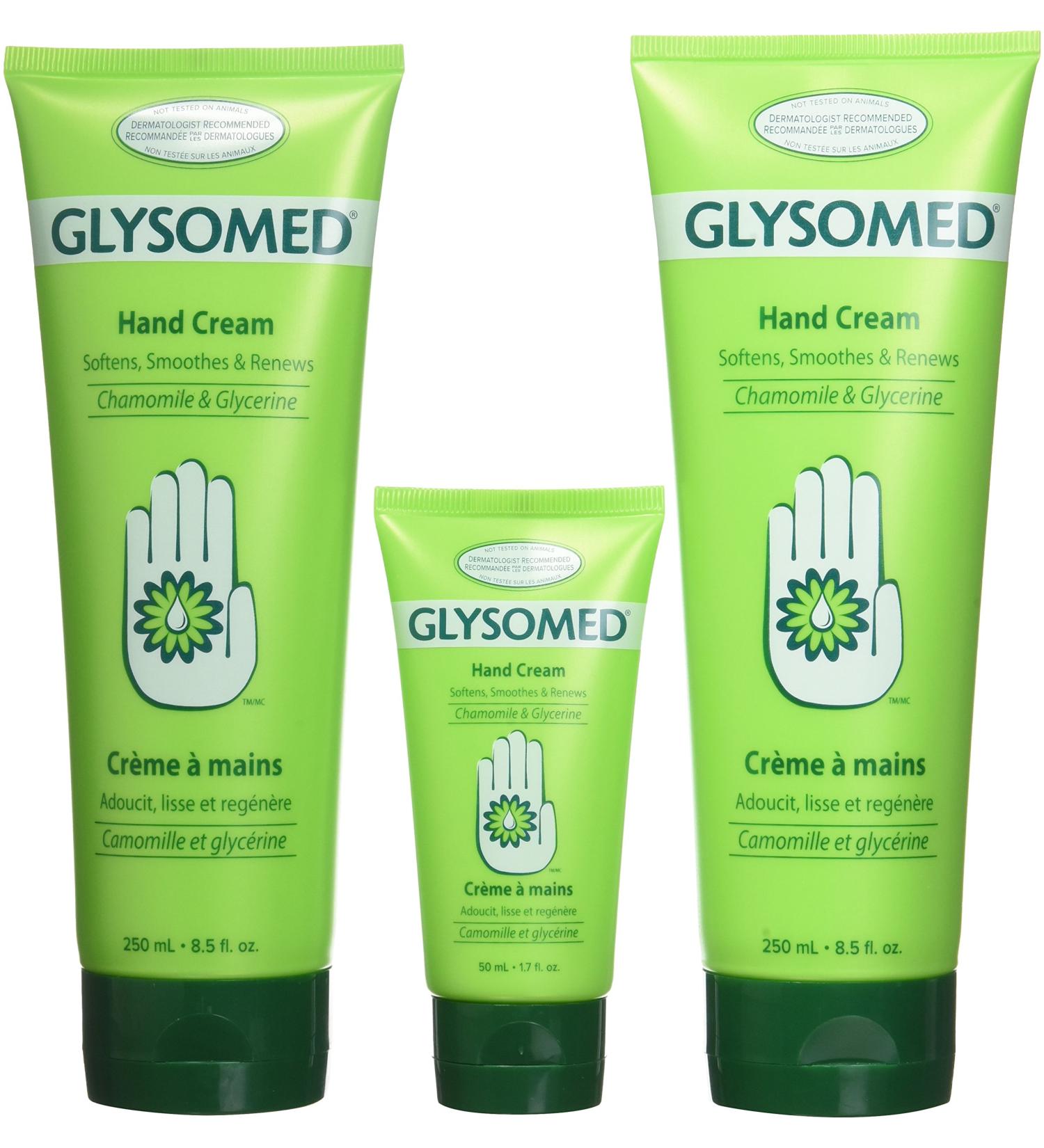 Glysomed Hand Cream Combo Pack - 2 Large Tubes (8.5 Fl Oz) + 1 Purse Size (1.7 Fl Oz) - Buy Online on SooperMarket.com