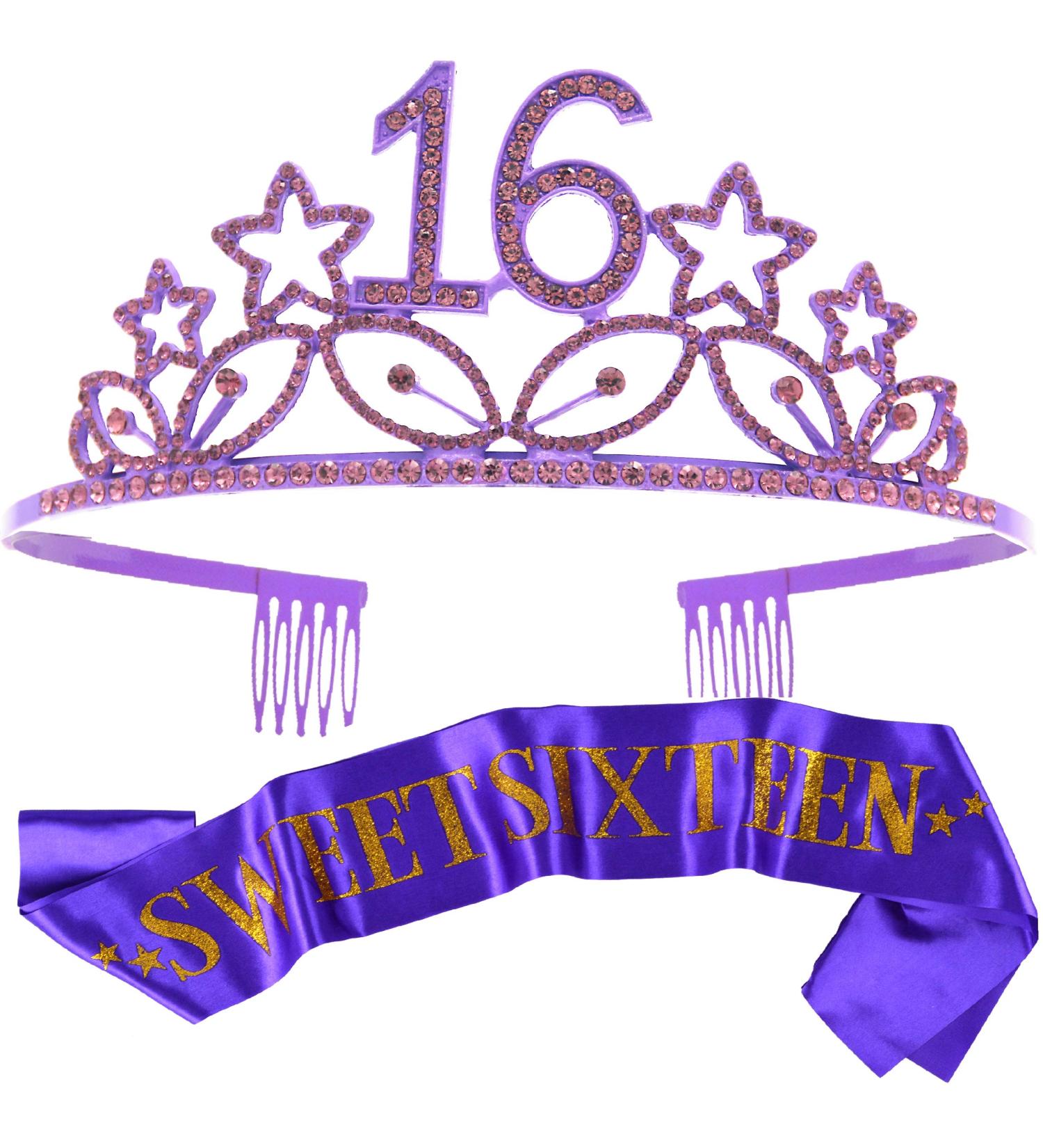 MEANT2TOBE 16th Birthday Sash and Tiara for Girls - Fabulous Set for Sweet 16 Party - Glitter Sash + Rhinestone Tiara - Purple Sparkle Gift Set - Buy Online on SooperMarket.com