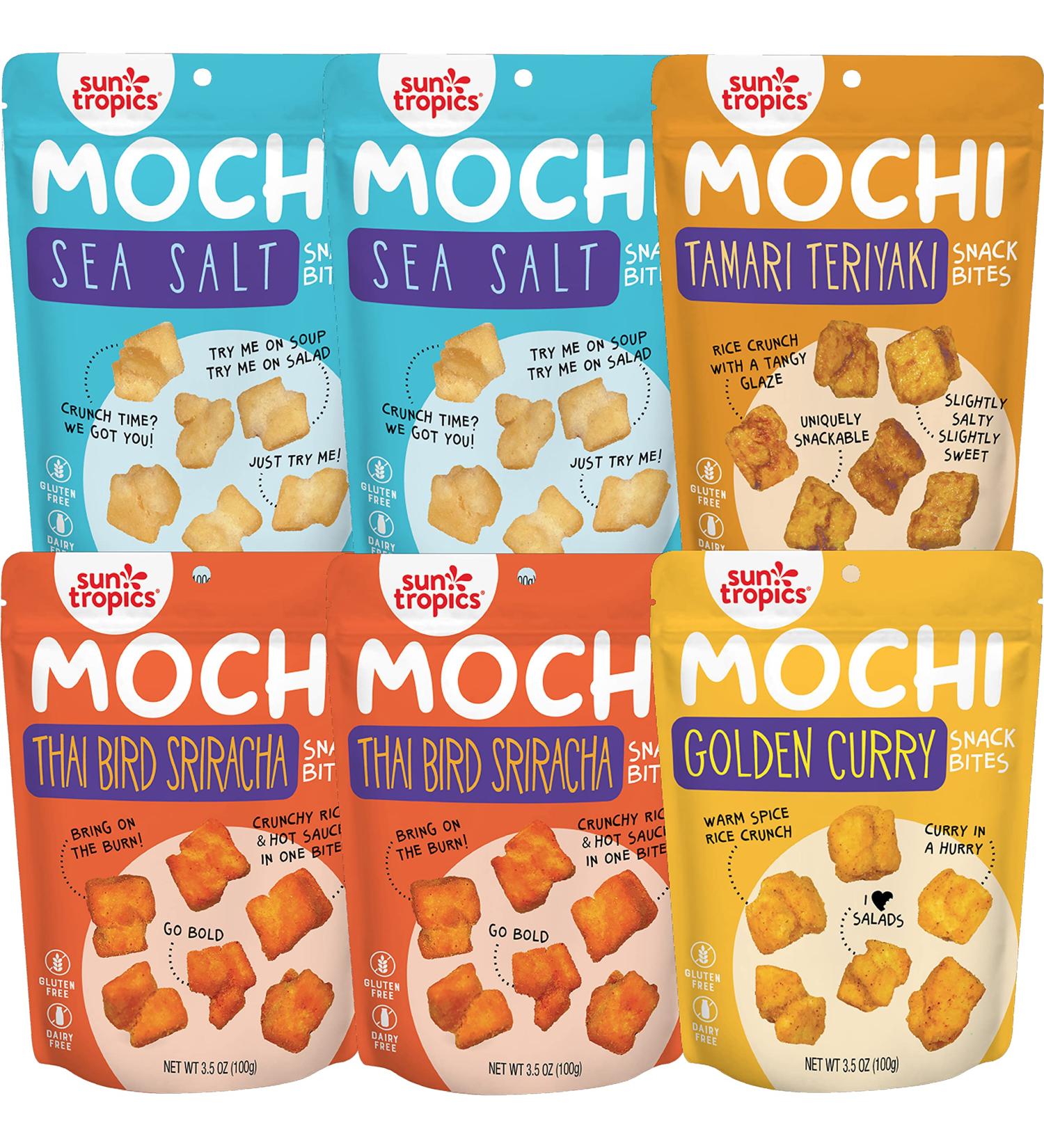 Sun Tropics Mochi Snack Bites Variety Pack - Gluten Free, Dairy Free, Crunchy Snack - 3.5 oz (6 Pack) - Buy Online on SooperMarket.com
