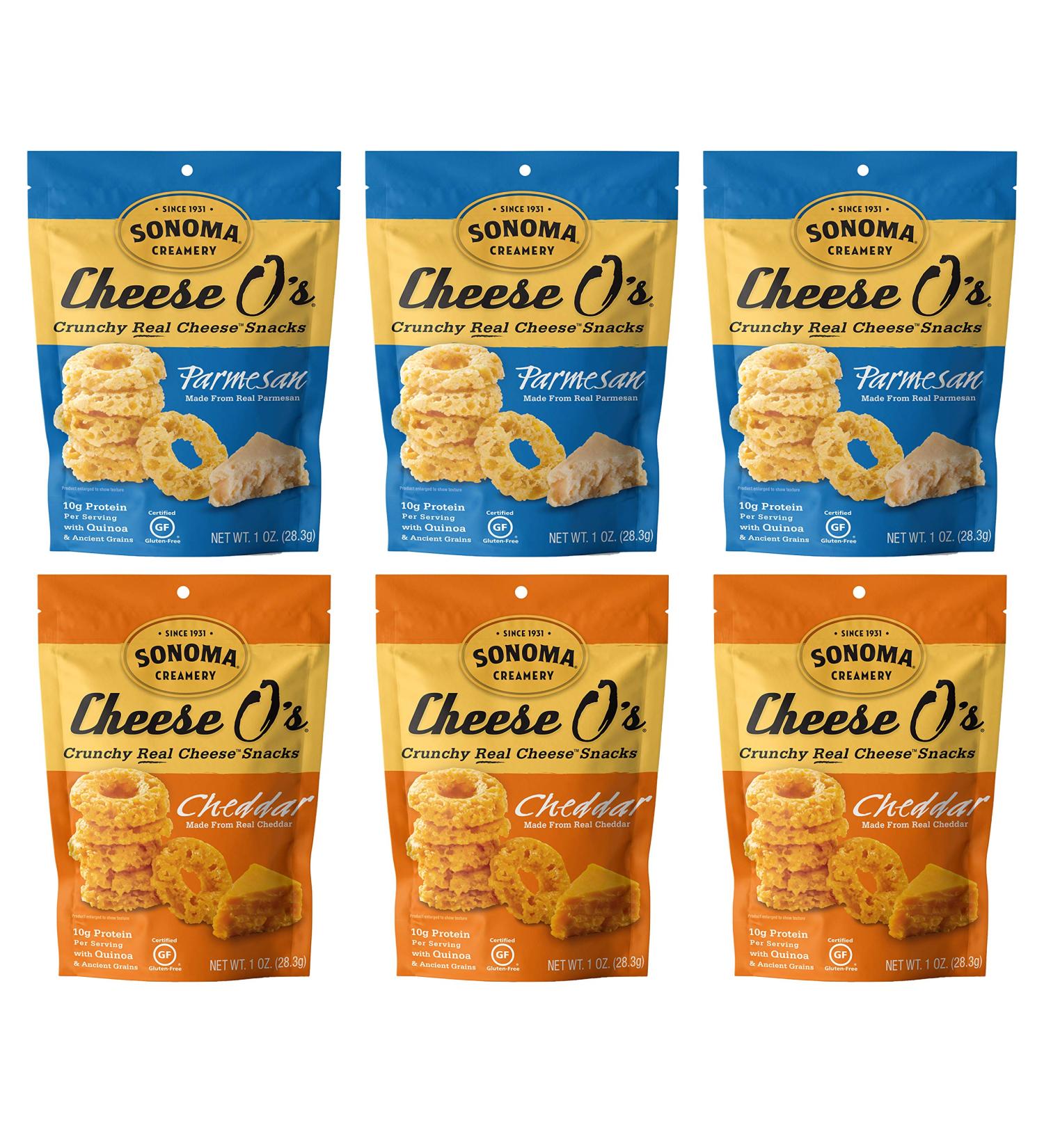 Sonoma Creamery Cheese O's 2 Flavor Variety Pack - Cheddar and Parmesan, 1 Ounce (Pack of 6) - Buy Online on SooperMarket.com