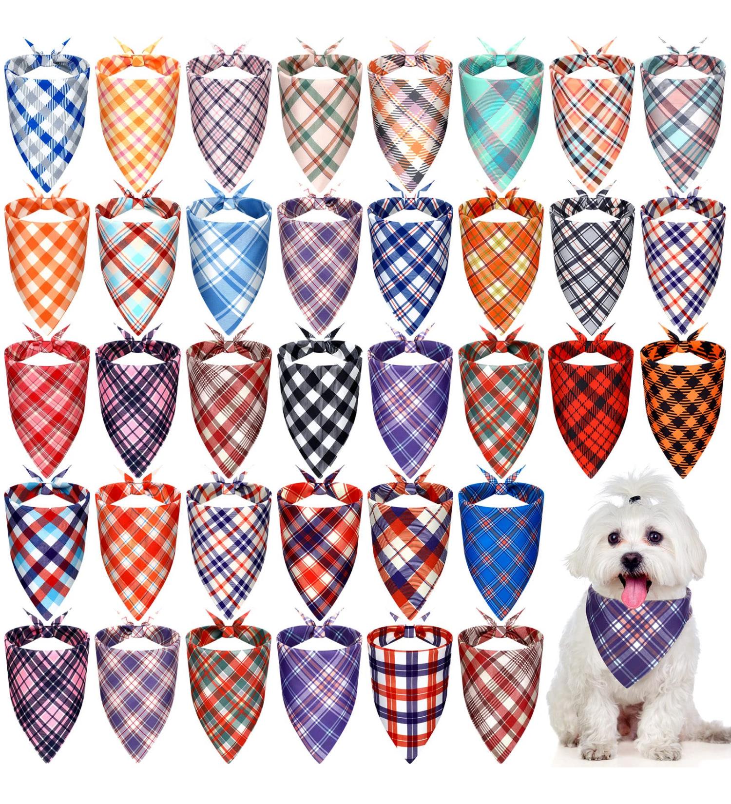30 Pieces Cute Style Plaid Dog Bandanas - Adjustable & Washable Triangle Scarf for Small to Medium Dogs and Cats - Buy Online on SooperMarket.com