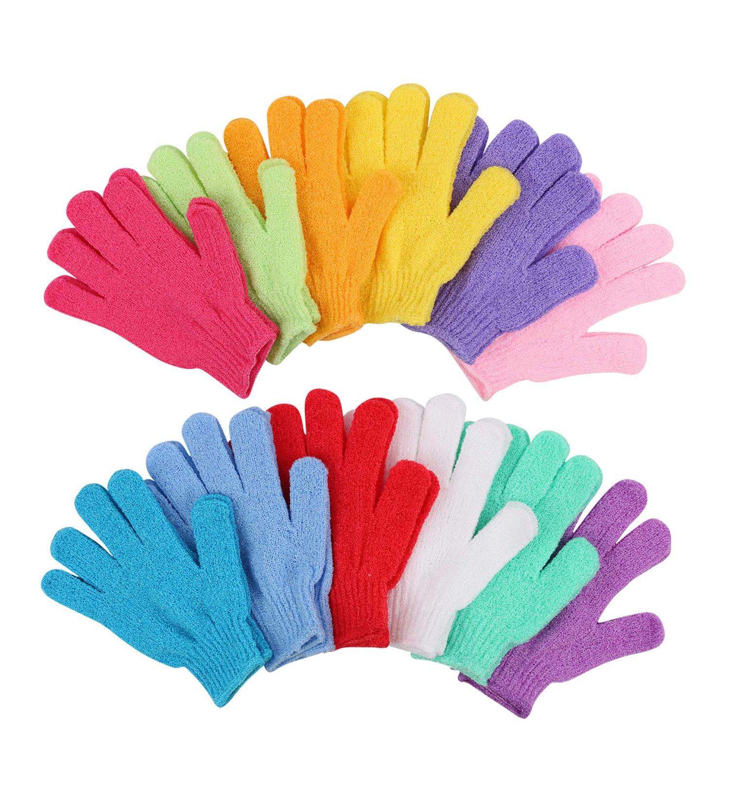 12 Pairs Double Sided Exfoliating Gloves | Body Scrubber Scrubbing Mitts for Shower | Dead Skin Cell Remover | 12 Colors - Buy Online on SooperMarket.com