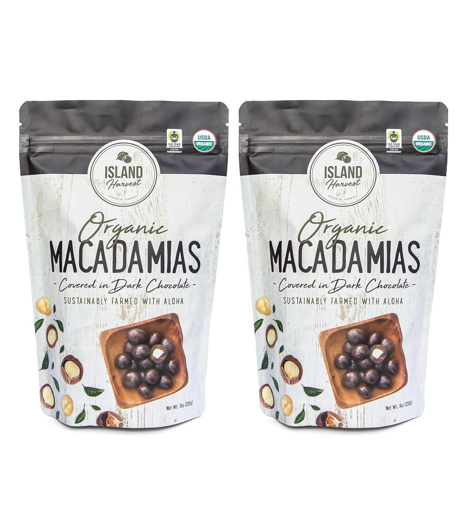 Organic Dark Chocolate Covered Macadamia Nuts - Island Harvest, Hawaiian Grown, All-Natural Keto Snack, Non-GMO, High Fiber - 2 Pack (9 oz) - Buy Online on SooperMarket.com