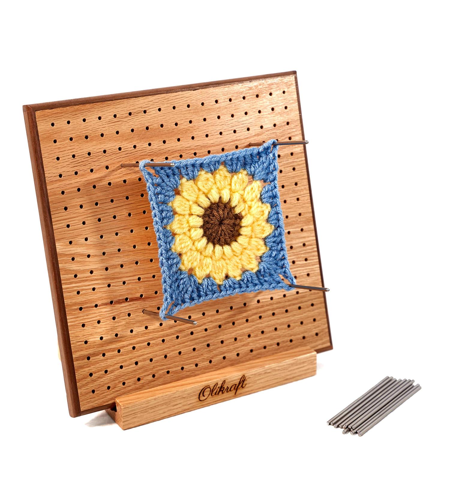 Olikraft Handcrafted Wooden Blocking Board - Excellent Gifts for Knitting Crochet and Granny Squares Lovers - Full Kit with 50 4-inches Stainless Steel Rod Pins  Stand Included (11 inches) - Buy Online on SooperMarket.com