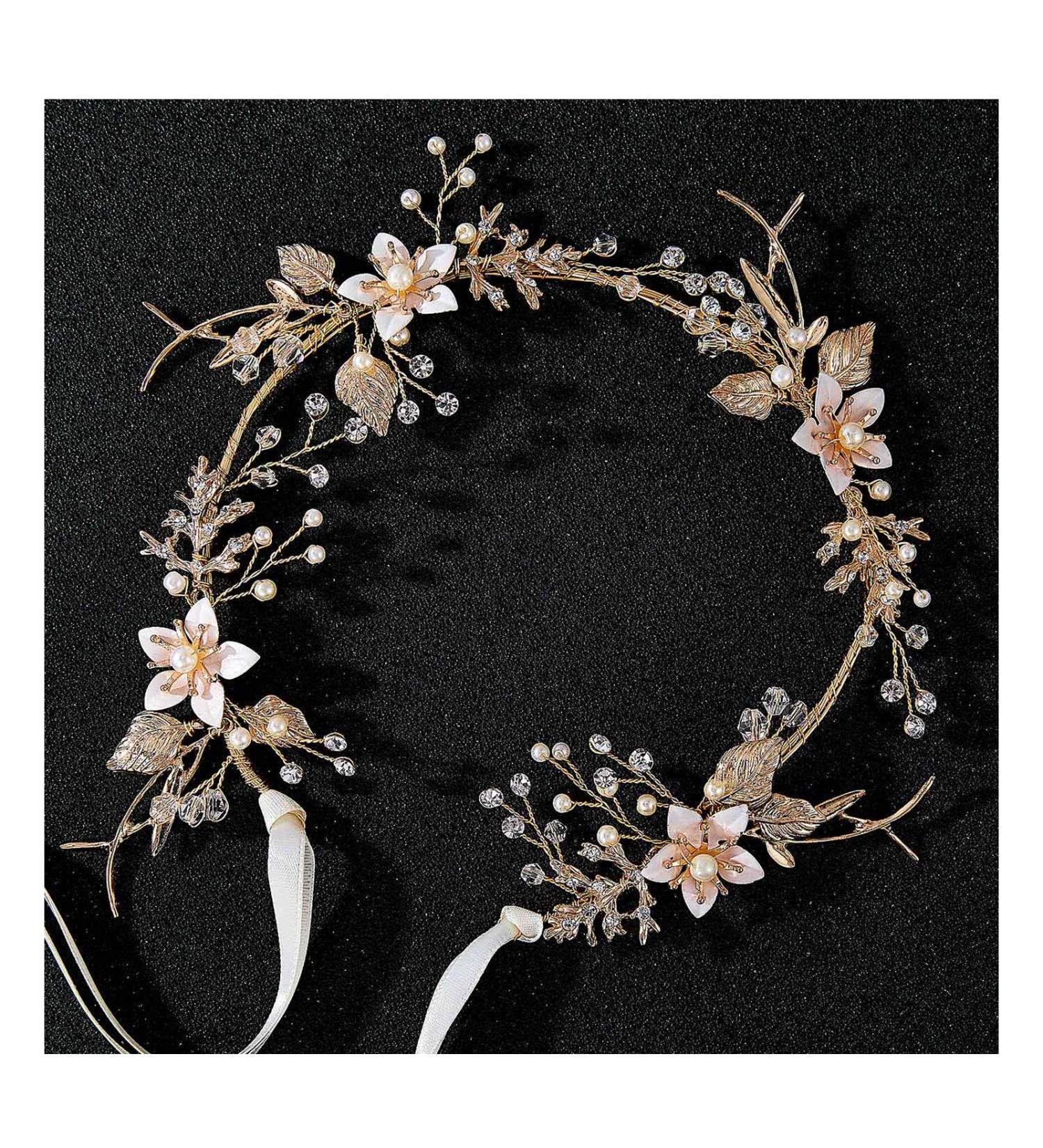 SWEETV Gold Flower-Leaf Bridal Headband | Wedding Hair Accessories for Brides - Buy Online on SooperMarket.com