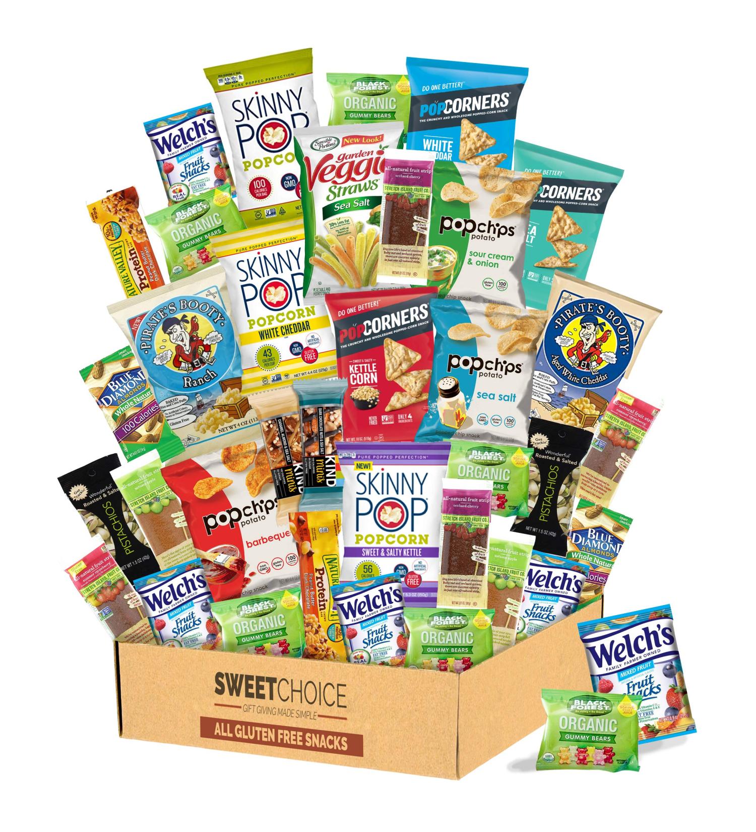 Gluten Free Healthy Snack Box (34 Count) for College Students, Exams, Father's Day, Military, Finals, Office - Chips, Popcorn, Granola Bars - Gift Idea - Buy Online on SooperMarket.com