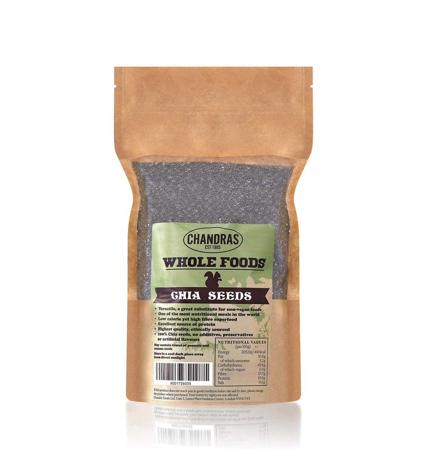 Chandra Whole Foods Raw Chia Seeds 1KG - Low-Carb High Fiber Black Chia Seeds for Weight Loss - Gluten-Free Keto Superfood Rich in Protein & Vitamins -Omega 3 & 6 - 1 kg - Buy Online on SooperMarket.com