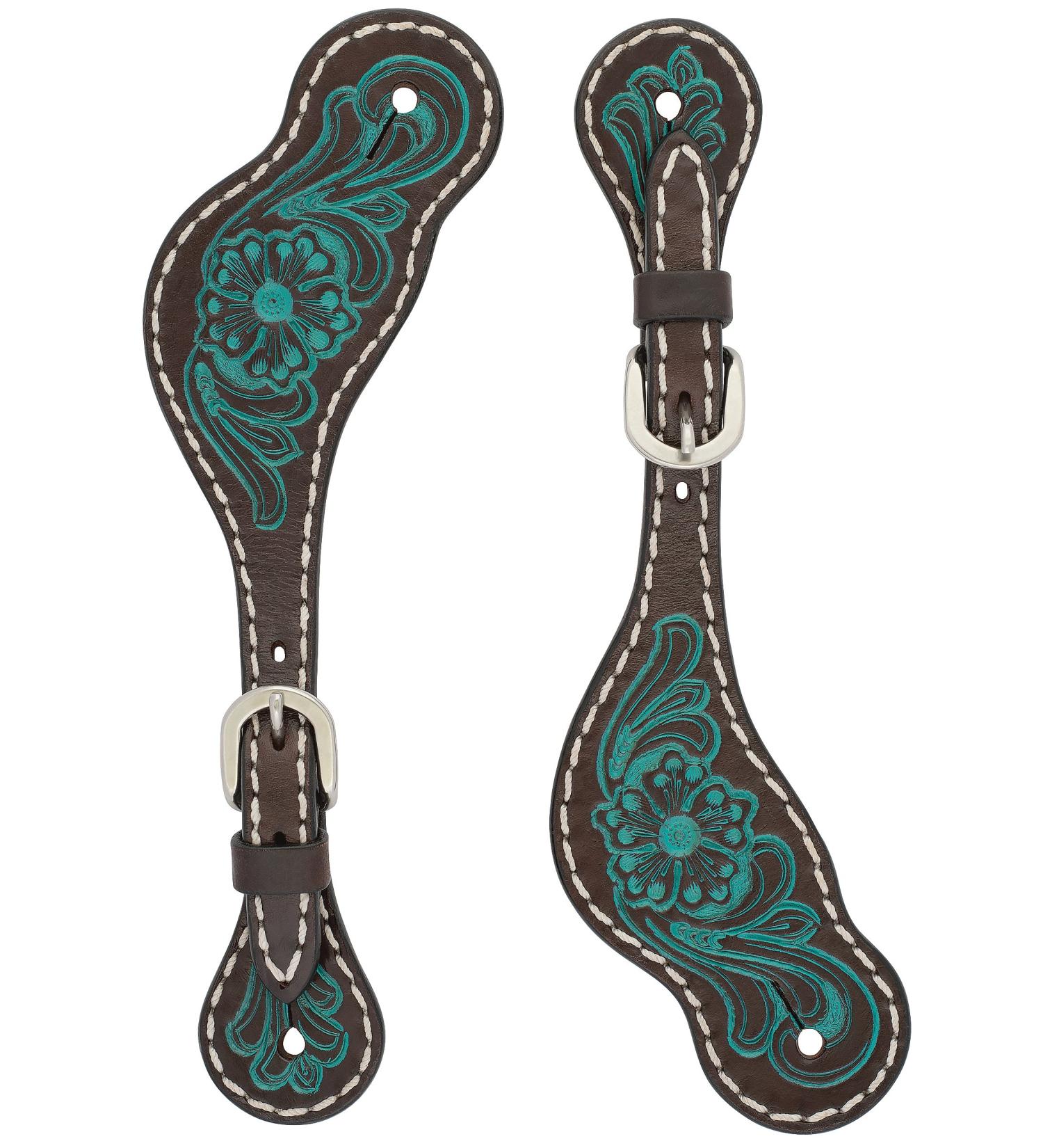 Turquoise Cross Carved Turquoise Flower Collection Ladies' Spur Straps