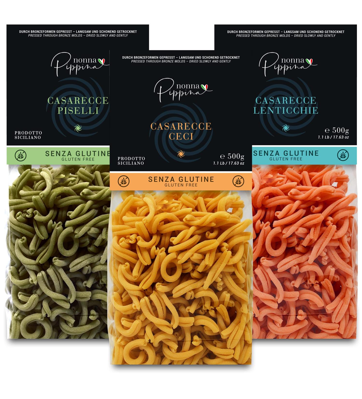 Nonna Pippina Casarecce Gluten-Free Pasta | 3 x 500g Vegan Mix - Peas Red Lentils Bronze Extruded Slow Dried - Buy Online on SooperMarket.com