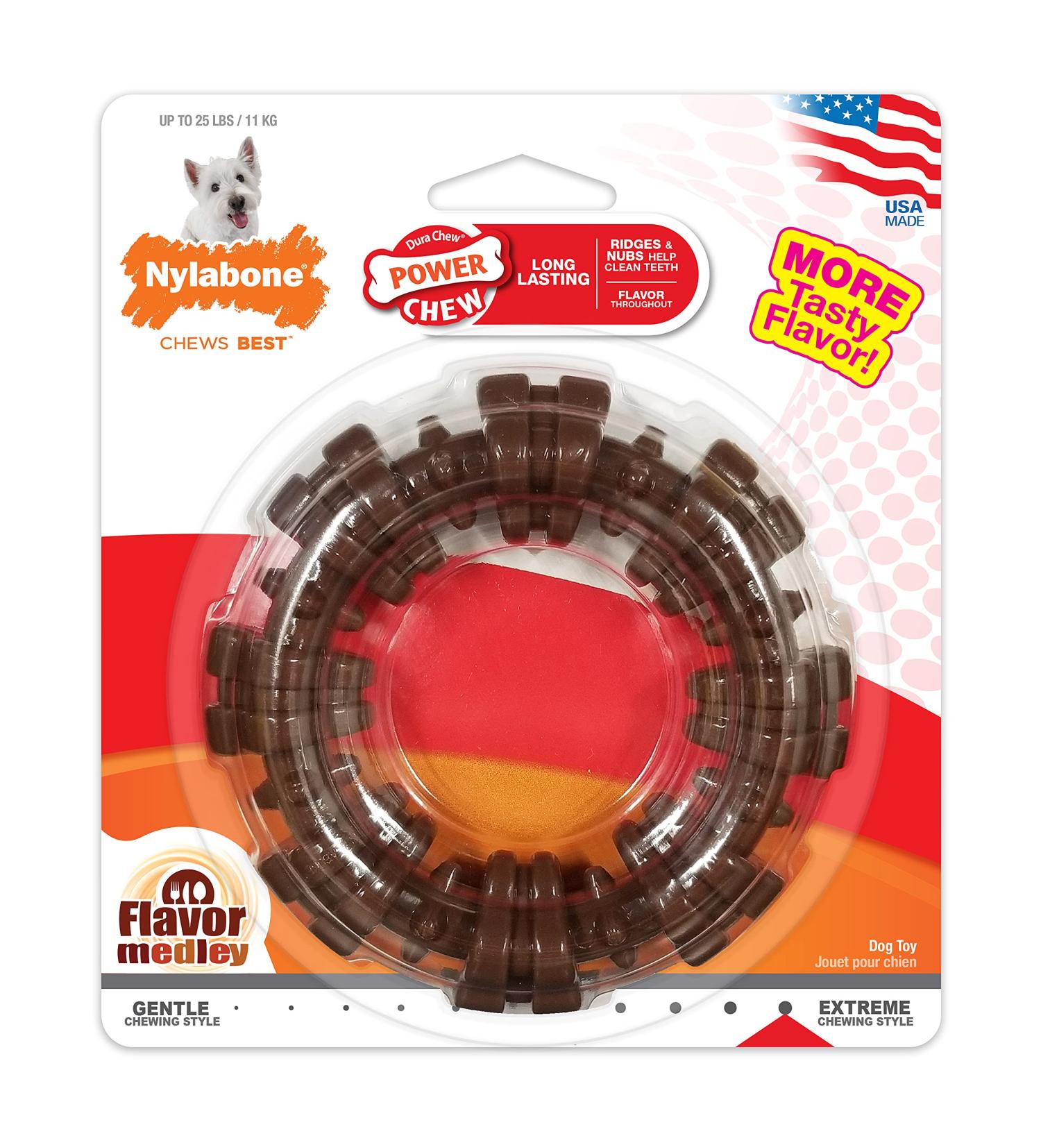 Nylabone Power Chew Textured Ring Dog Toy â€“ Tough Chew for Aggressive Chewers, Bold Flavor, Made in USA - Buy Online on SooperMarket.com