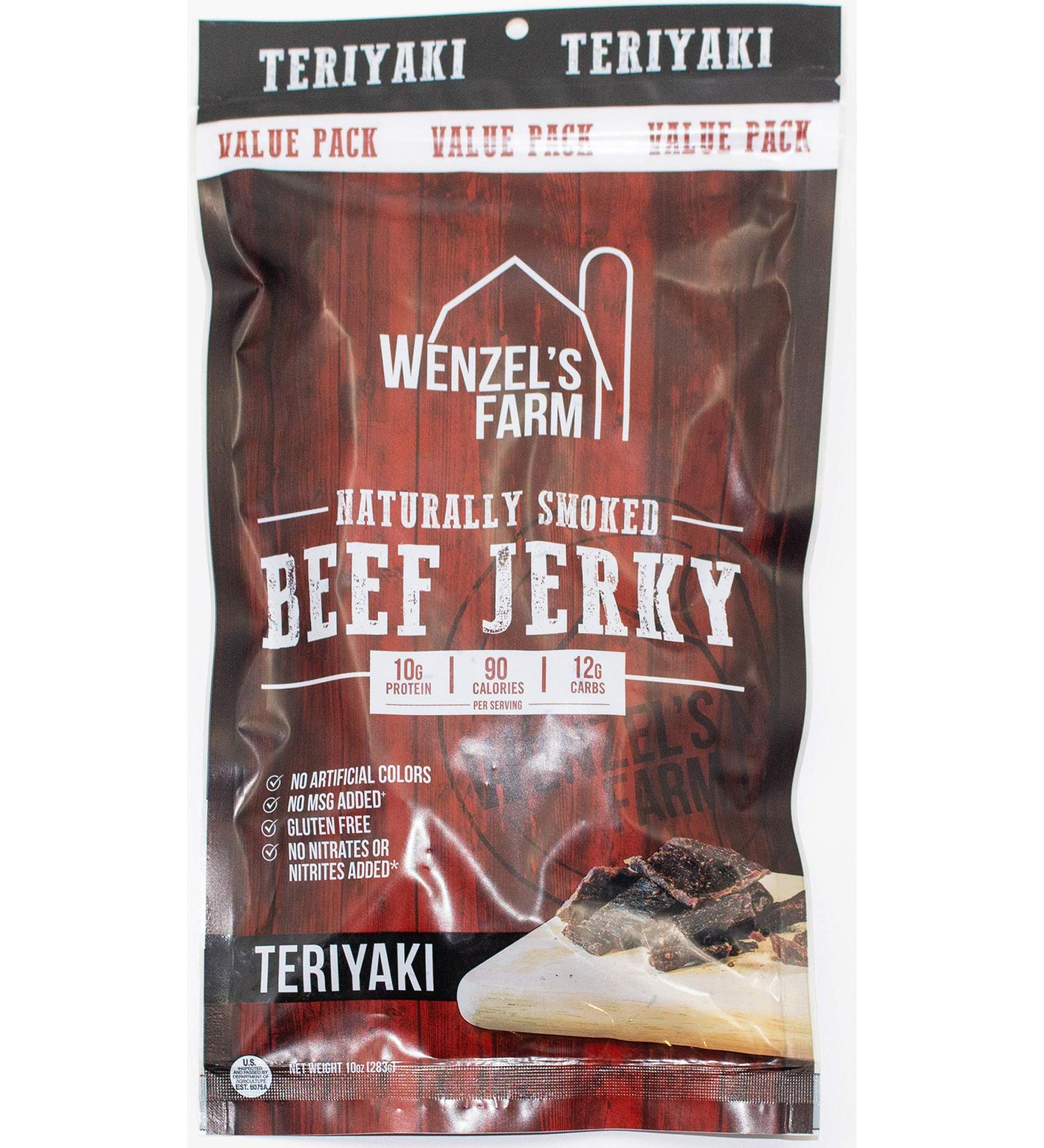 Wenzel's Farm Teriyaki Beef Jerky 10 oz Value Pack - Naturally Smoked, No MSG, Gluten Free - Buy Online on SooperMarket.com