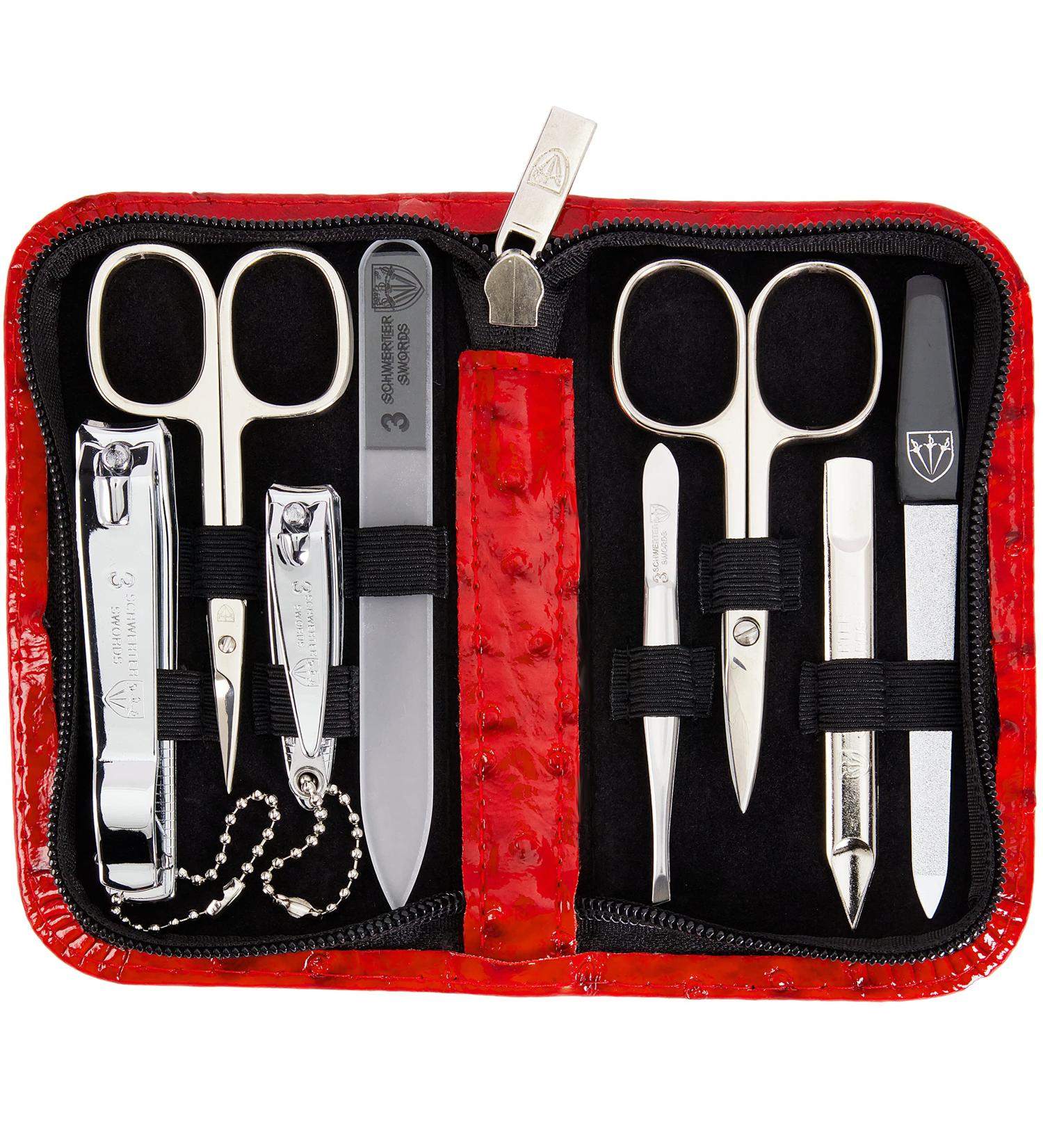 3 Swords Germany - brand quality 8 piece manicure pedicure grooming kit set for professional finger & toe nail care scissors clipper fashion leather case in gift box Made by 3 Swords (004017) RED - OSTRICH IMITATION - Buy Online on SooperMarket.com