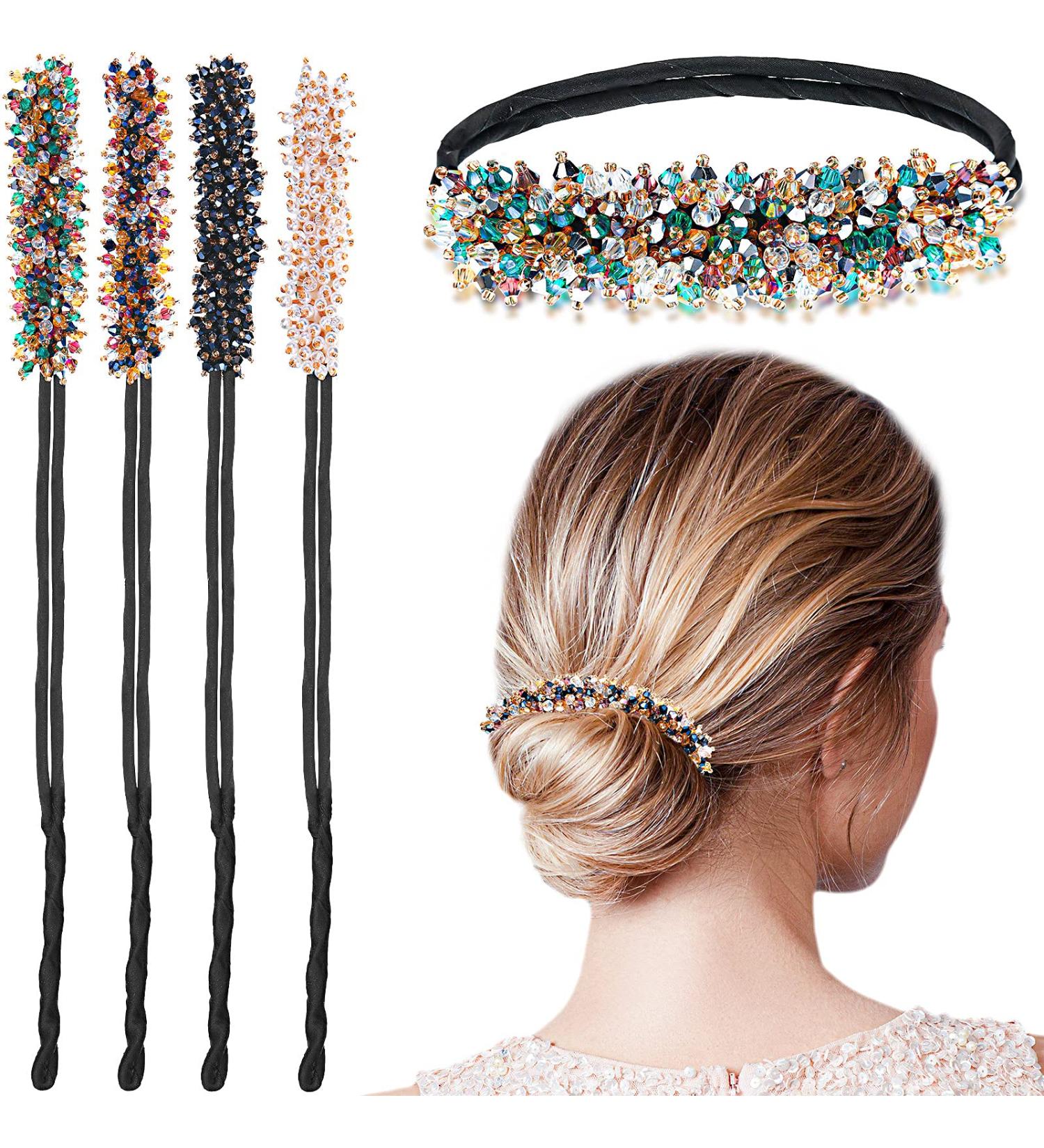 Rhinestone Hair Bun Maker Set - Elegant & Convenient Hair Styling Tool for Women & Girls - Perfect DIY Hairstyle Accessory - Dark Color - Buy Online on SooperMarket.com