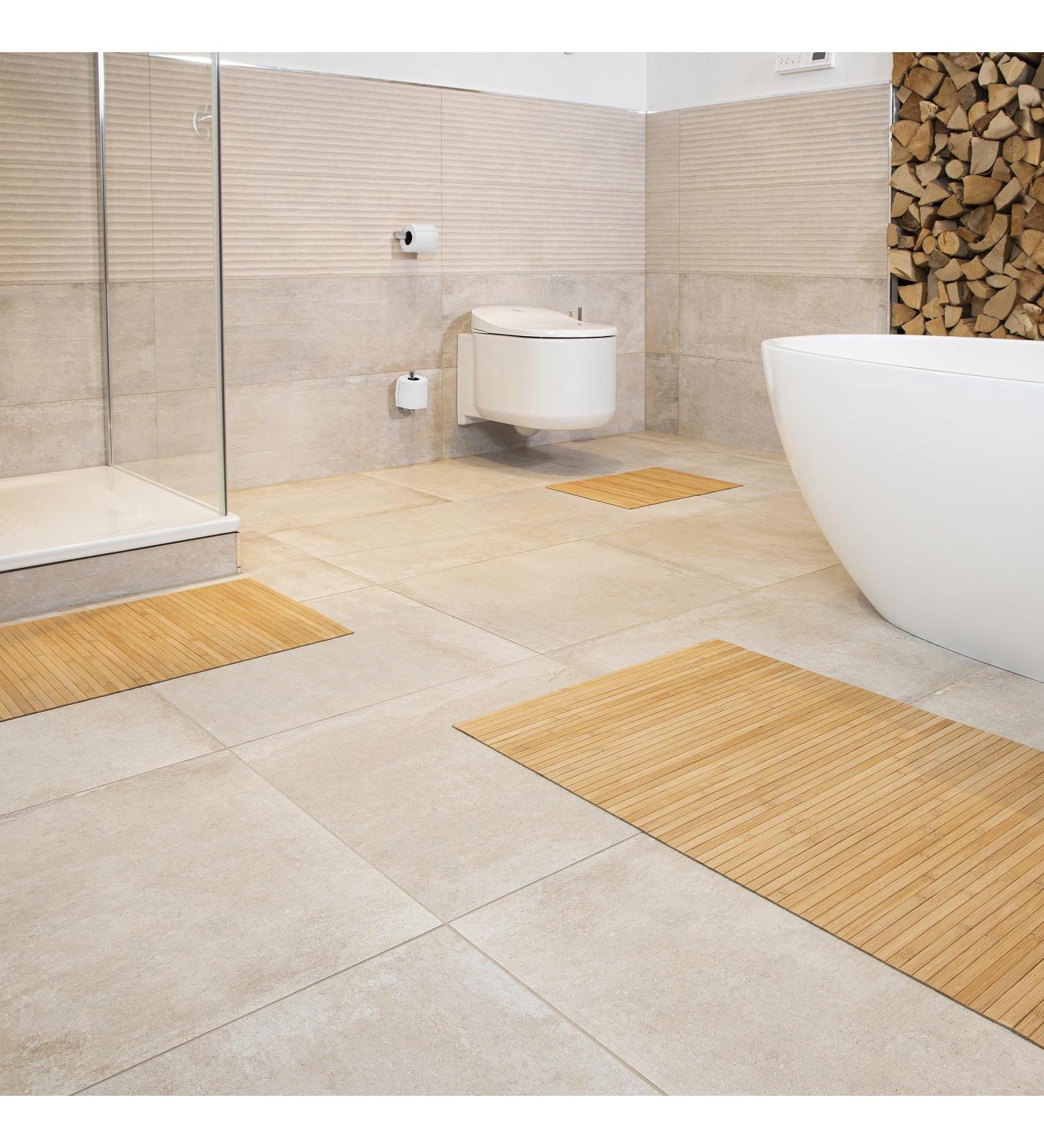 Buy DE-COmmerce Bamboo Bath Mat Set of 3 - Non-Slip Wooden Rug for Bathroom in Nature Color - Buy Online on SooperMarket.com