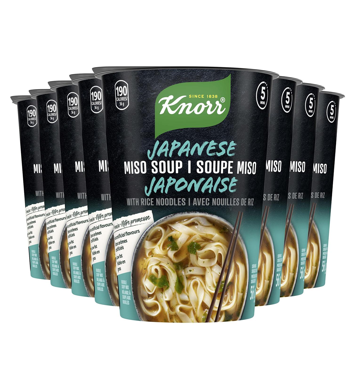 Knorr Rice Noodle Cup for a Light Soup Meal or Snack Ready in 5 mins Japanese Miso Low Fat Vegetarian and no Artificial Flavours Count of 8 (56g 8 448g) Miso 56 g (Pack of 8) - Buy Online on SooperMarket.com