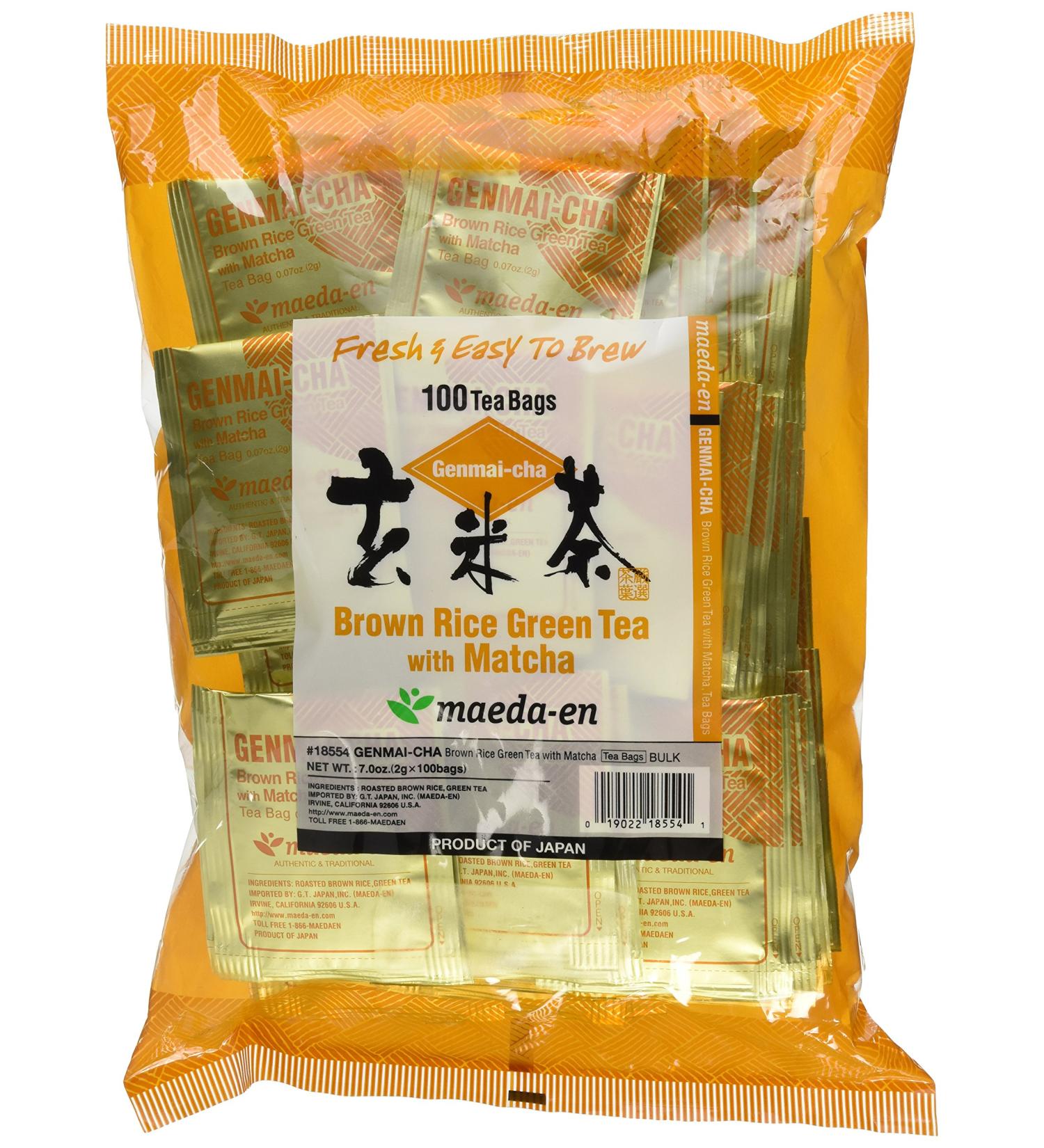 Maeda En Genmai-Cha With Matcha Tea Bags, Roasted Rice, 100 Count