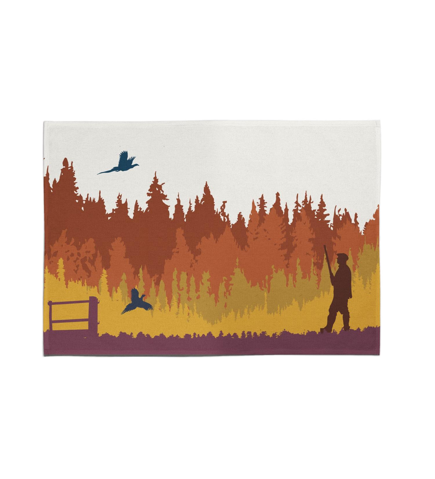 M & G Mustard & Gray Autmn Shoot Tea Towel - Game Shooting Gift