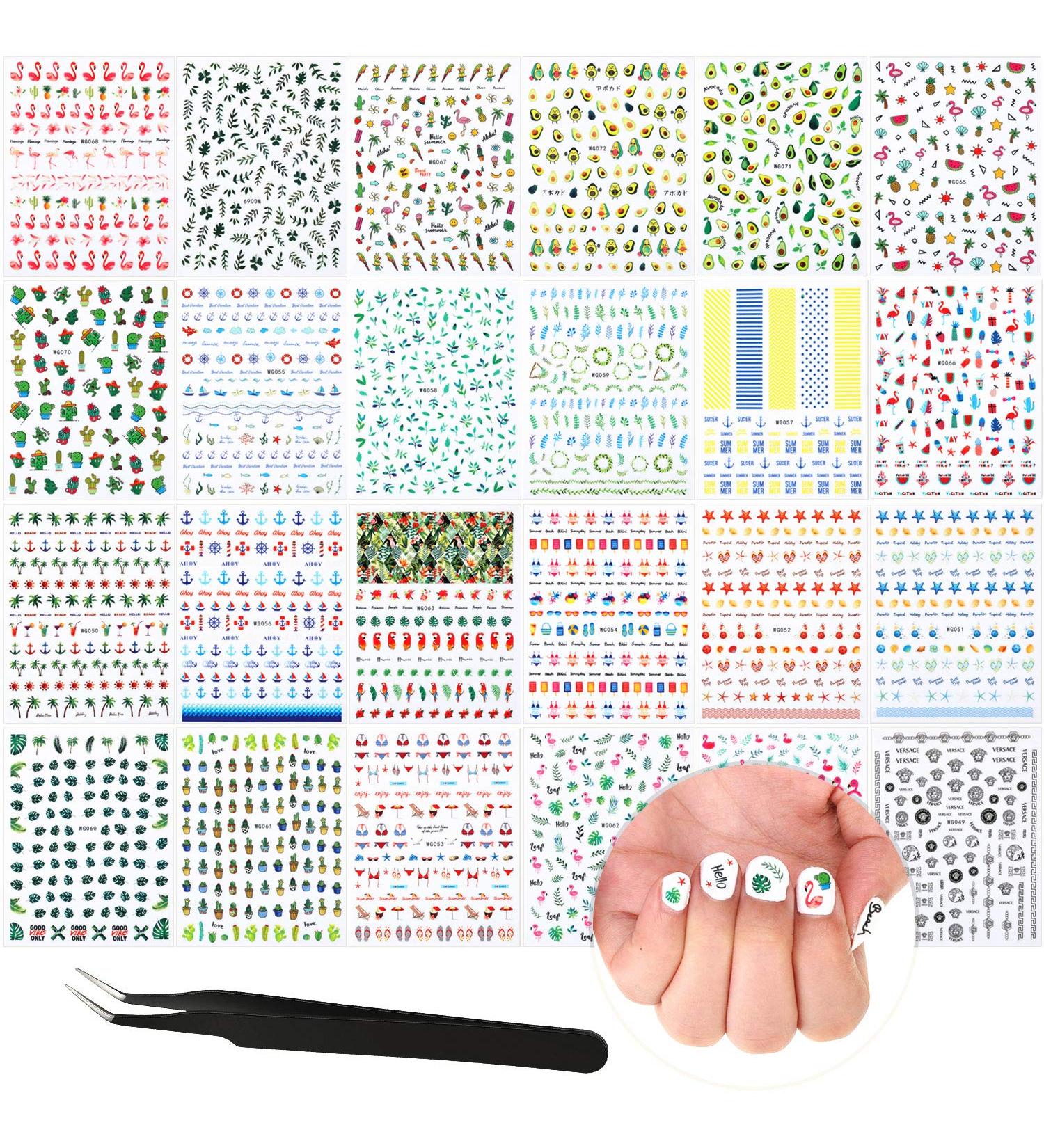2800-Piece Mixed Summer Holiday Nail Art Stickers | 3D Flamingo, Cactus, Fruits, Leaves | Self-Adhesive Nail Decals with Tweezers - Buy Online on SooperMarket.com