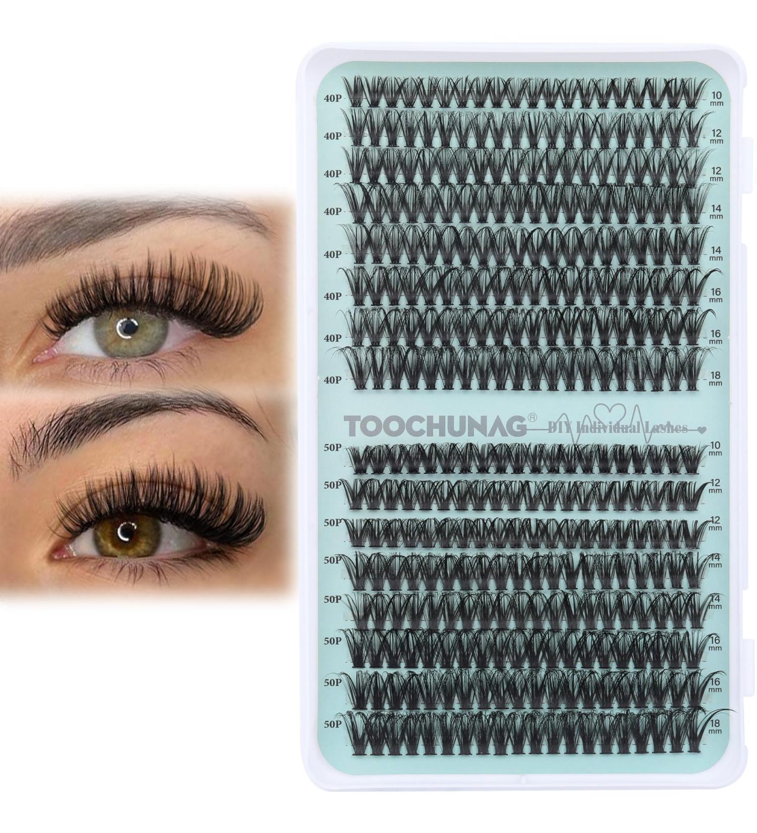 TOOCHUNAG Individual Lashes 40D+50D 320 Clusters Lash Extension - Natural Fluffy Eyelashes for DIY Home Extensions - Buy Online on SooperMarket.com