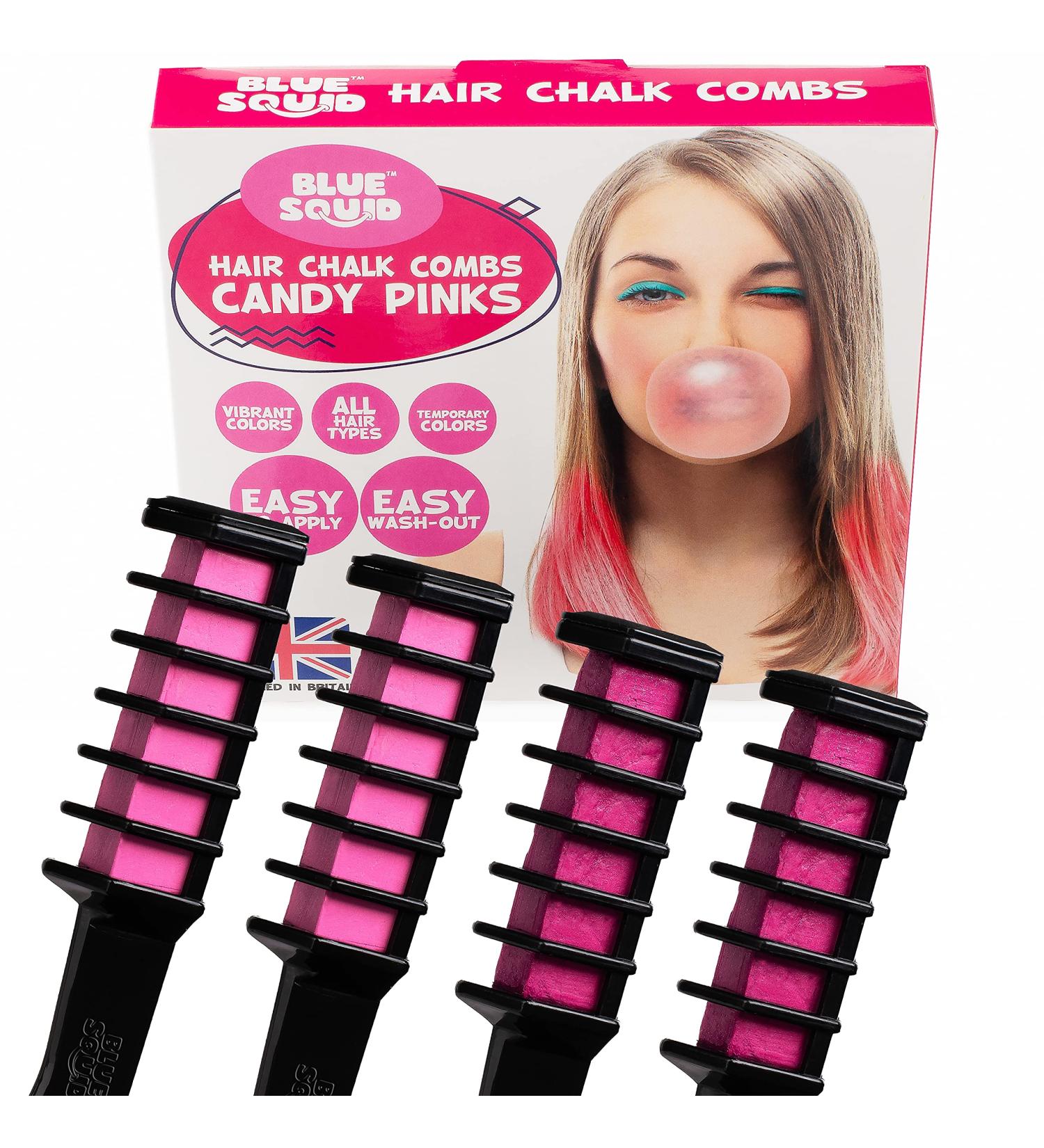 Blue Squid Hair Chalk Combs for Girls - Vibrant Temporary Hair Color, Washable Dye, Teenage Girl Gifts - CandyPinks (4pcs) - Buy Online on SooperMarket.com