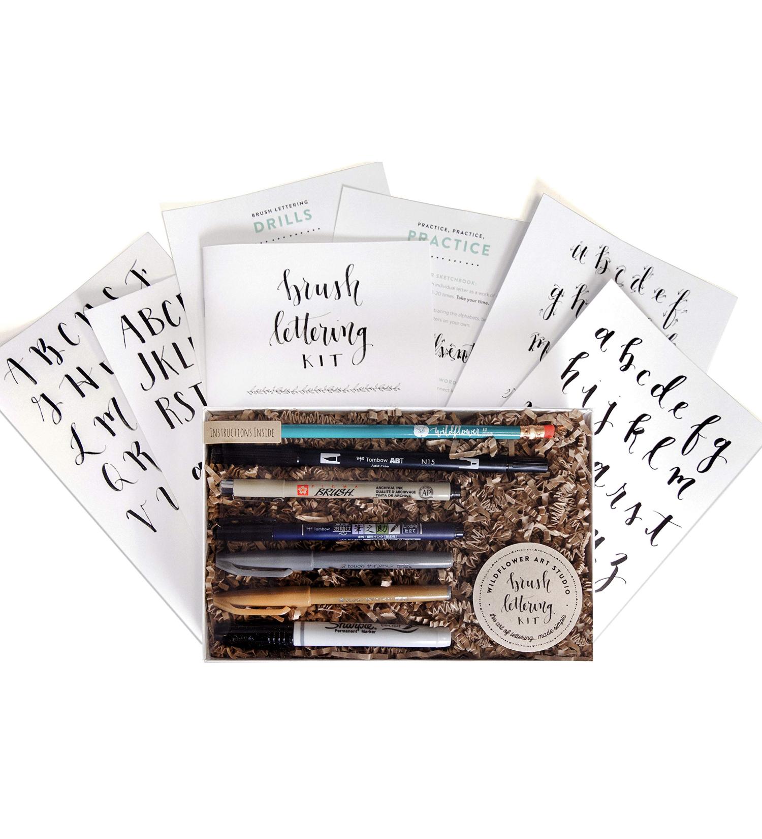 Wildflower Art Studio Brush Lettering Calligraphy Kit - Beginner Starter Set with Instruction Book and Supplies - Perfect Gift for Kids, Teens, Adults - Buy Online on SooperMarket.com