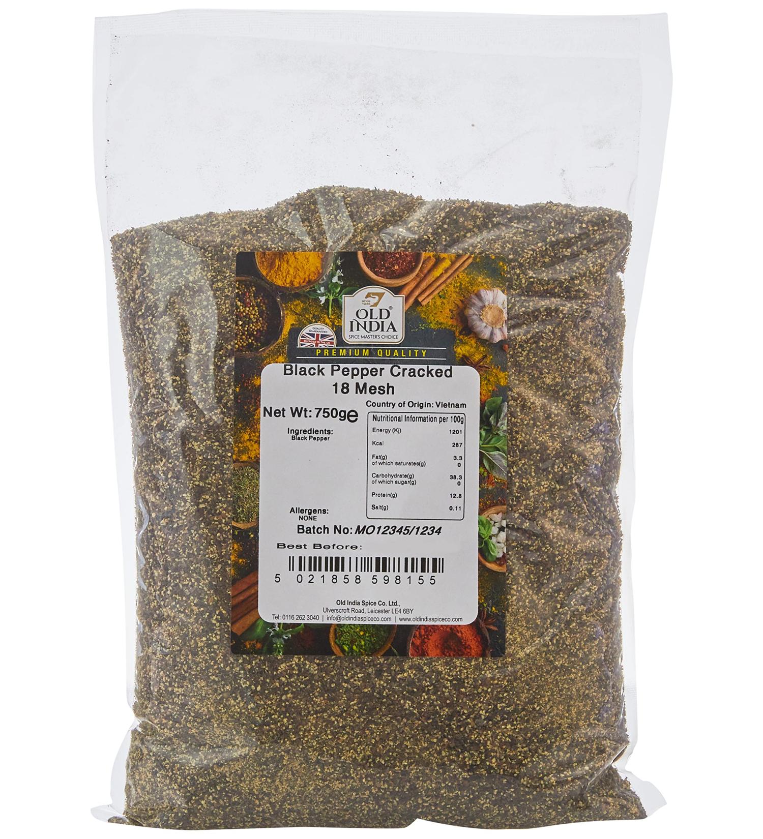 Old India Black Pepper Cracked 18 Mesh 750g - Premium Quality Spices - Buy Online on SooperMarket.com