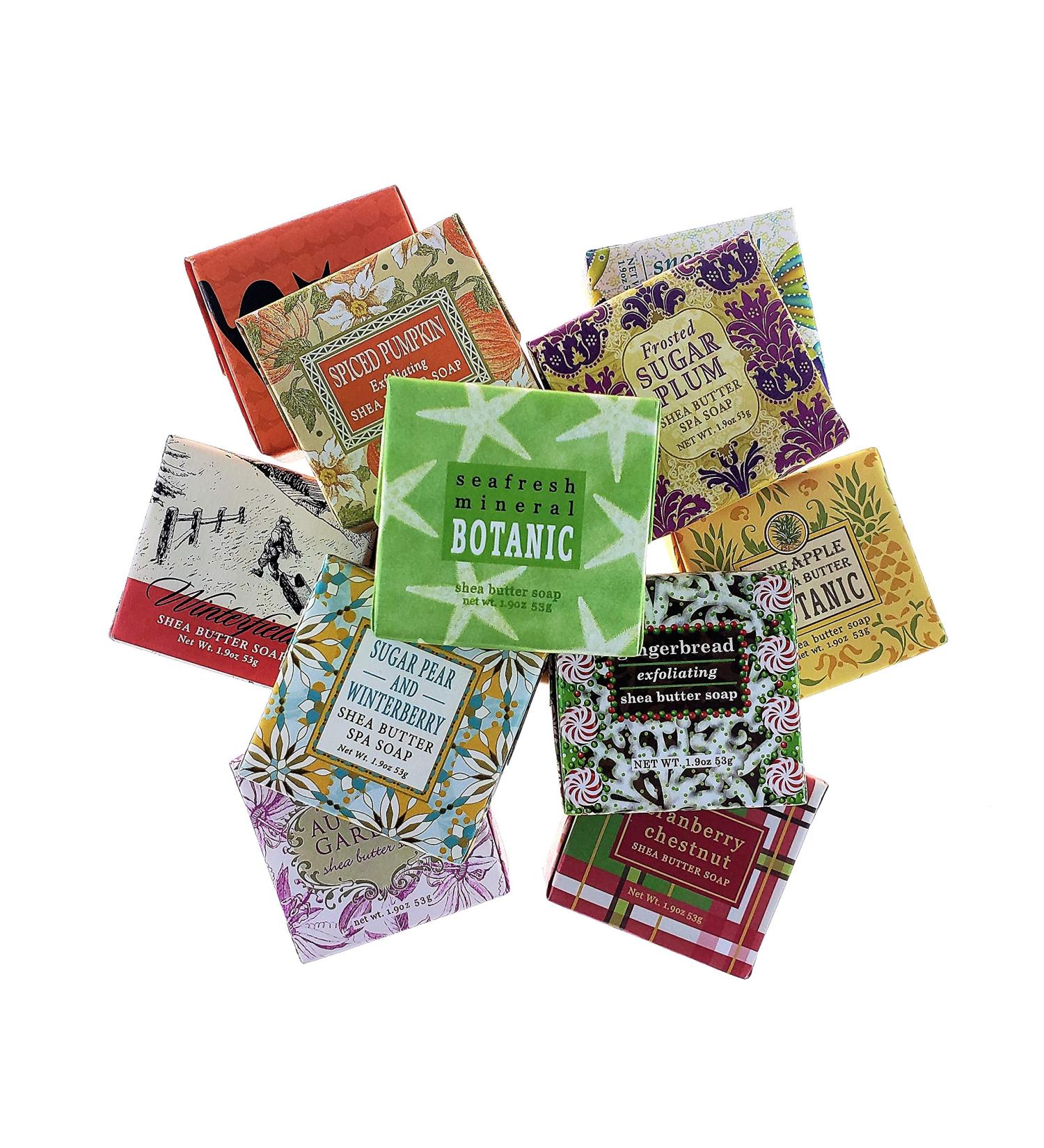 Greenwich Bay Trading Co. 2oz Soap Sampler - Set of 12 Assorted Scents - Enriched with Shea Butter Cocoa Butter Essential Oils & Natural Exfoliants 2 Ounce (Pack of 12)