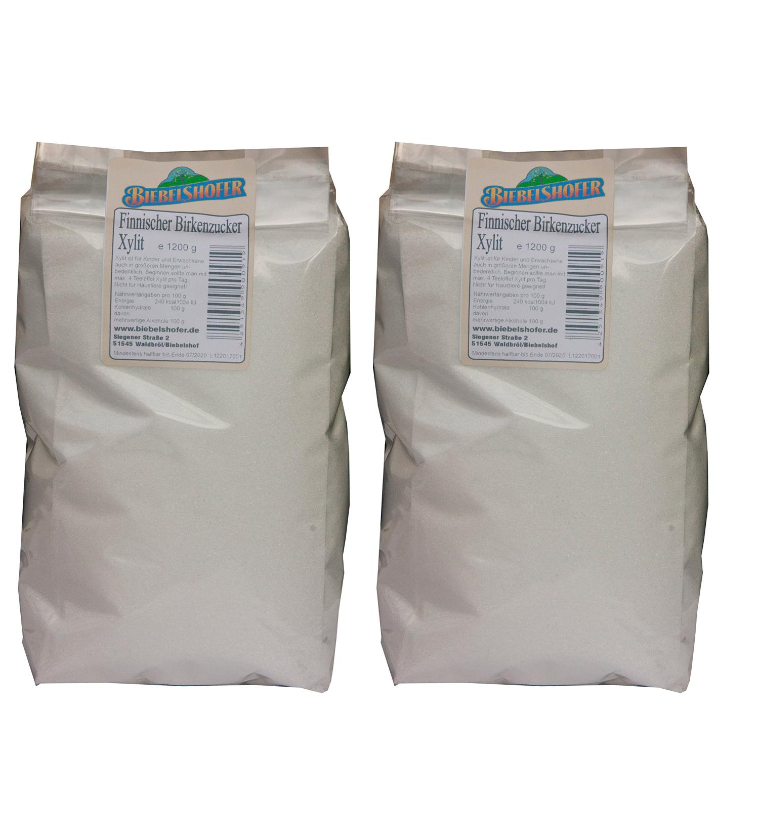 Real Finnish birch sugar (xylitol) made from wood in Finland bottled in Germany. 2 x 1.2 kg