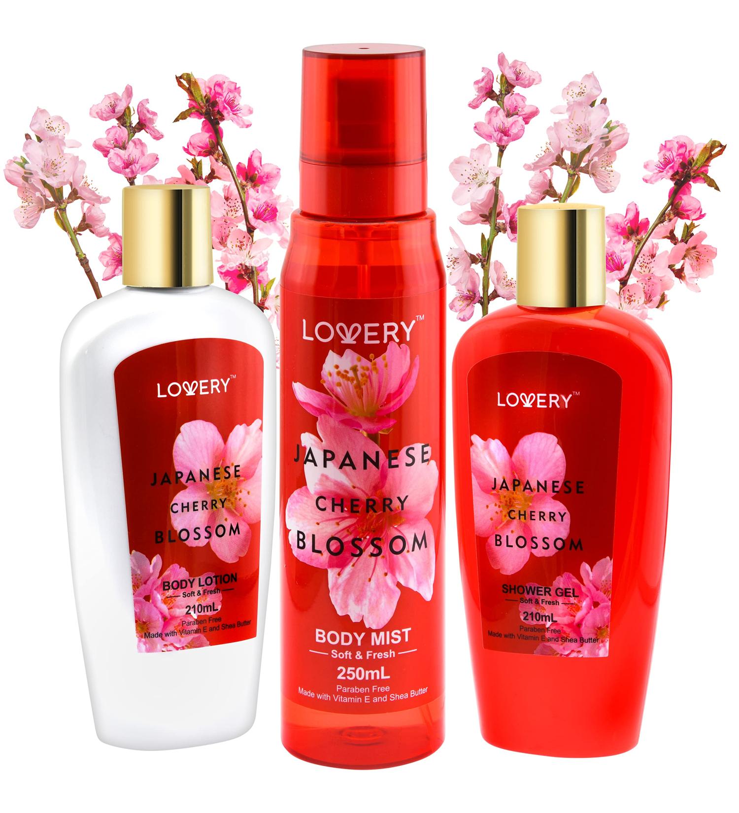 Japanese Cherry Blossom Bath and Body Gift Set - Spa Essentials for Men & Women | Natural Extracts Vitamin E & Shea Butter | Travel Self Care Kit - Buy Online on SooperMarket.com