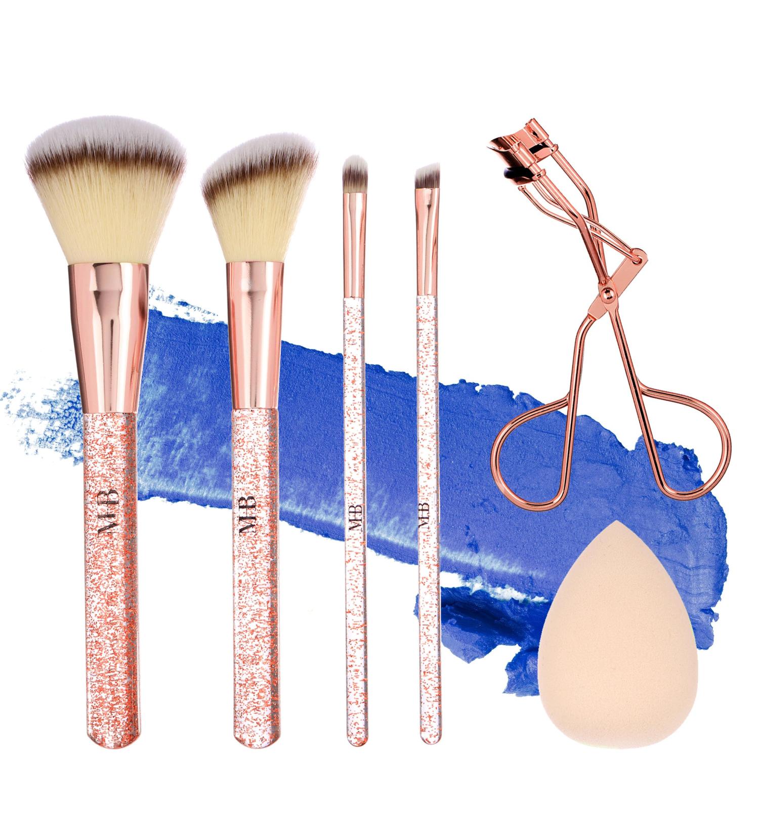 Expressions 6pc Rose Gold Makeup Brush Set with Eyelash Curler & Beauty Blender | Premium Cosmetic Brushes for Contouring & Highlighting - International Shipping Available - Buy Online on SooperMarket.com
