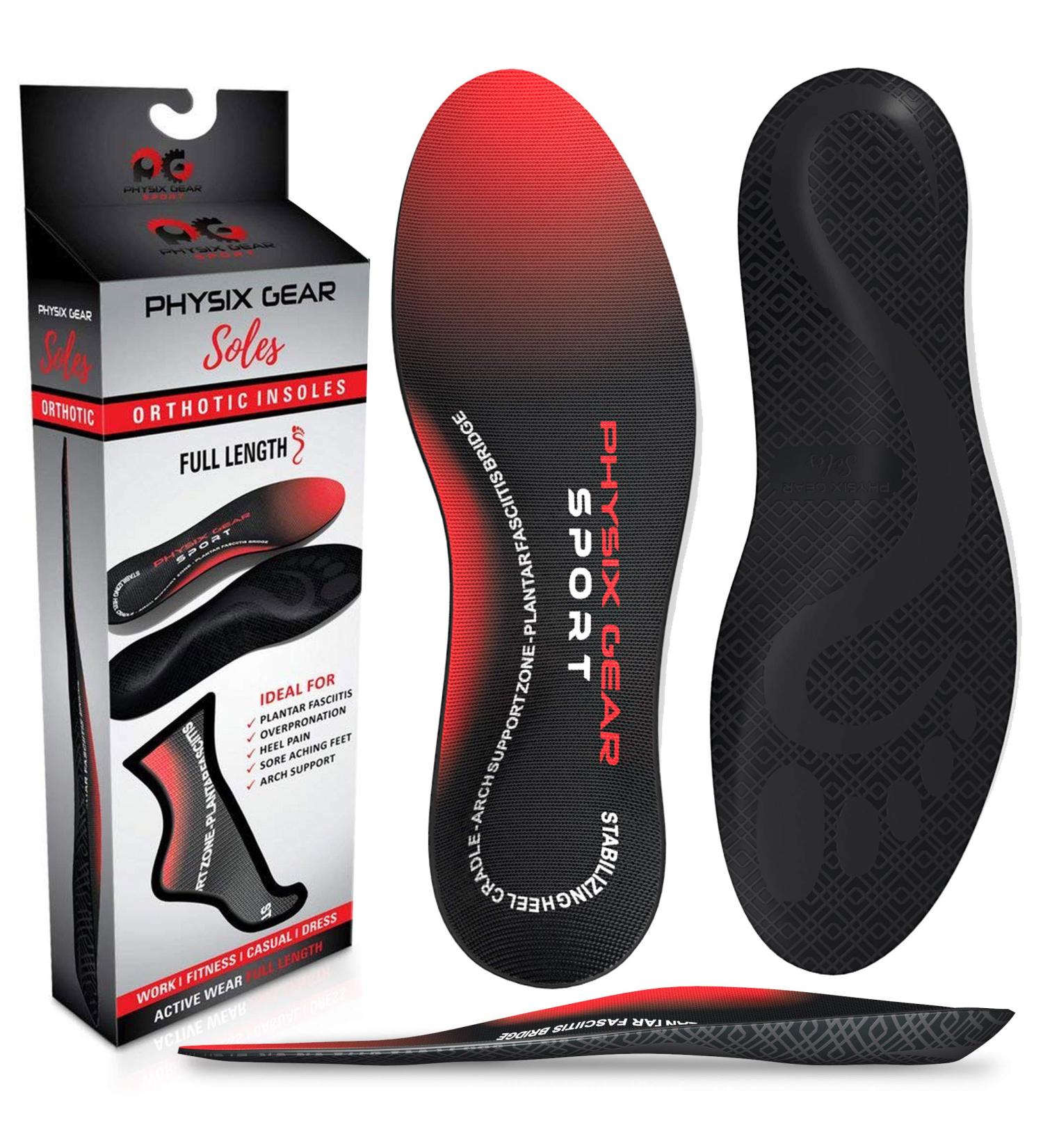 Physix Gear Sport Arch Support Insoles (Full Length) - Plantar Fasciitis Relief for Men & Women - Red/Black - UK Size L 9 1/2-11 | 10-11 1/2 - 1 Pair - Buy Online on SooperMarket.com
