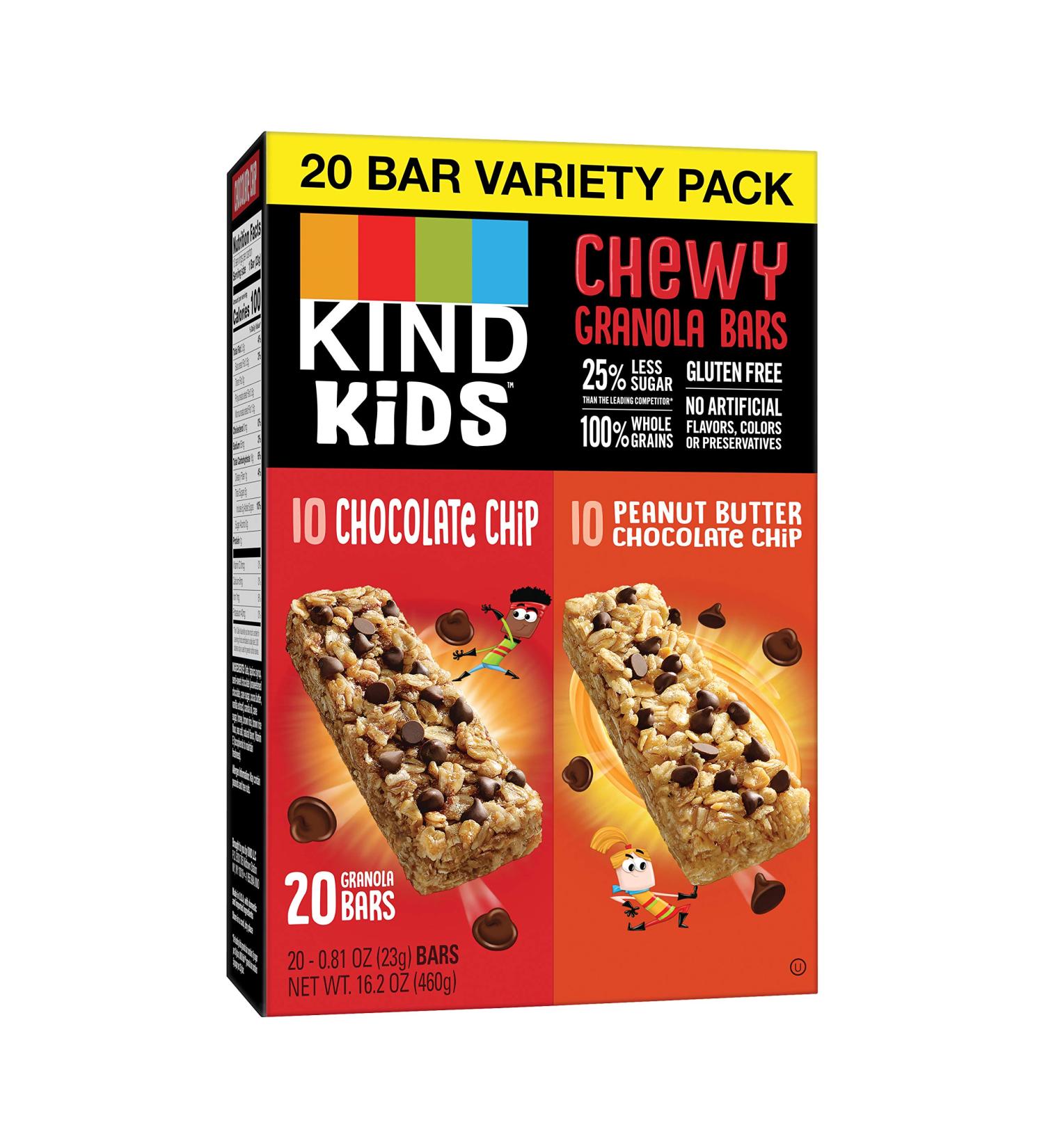 KIND Kids Granola Chewy Bar Variety Pack Gluten Free - Chocolate & Peanut Butter Chocolate Chip, 20-0.81 Oz Bars, 4 Packs, 80 Bars Total - Buy Online on SooperMarket.com