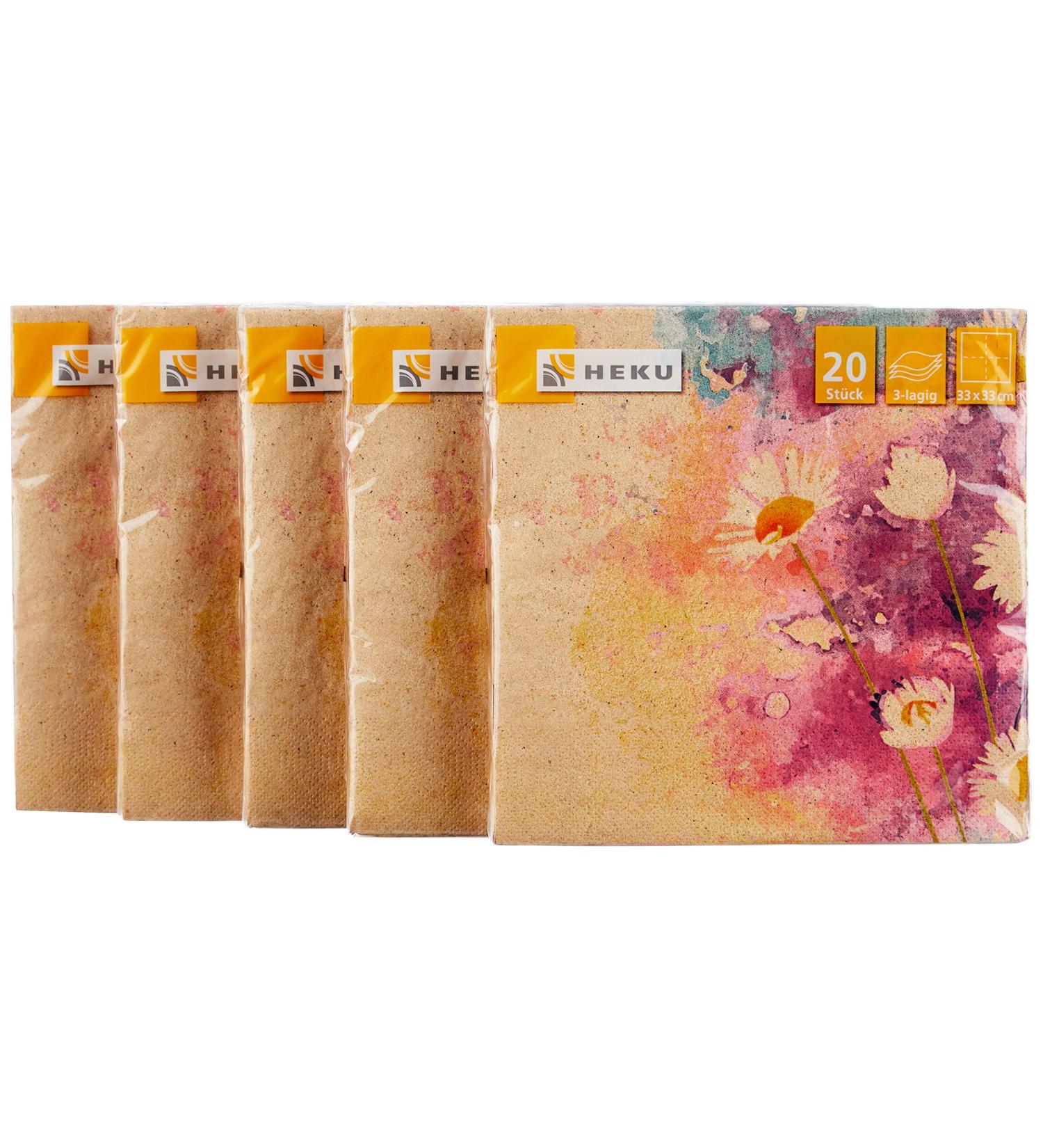 HEKU 100 Napkins - 3-Layer 33x33cm Flowers Nature | Practical & Stylish | Ideal for Special Occasions | Made in Europe - International Shipping Available - Buy Online on SooperMarket.com