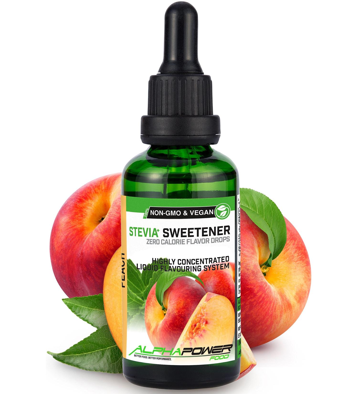 Alphapower Food Stevia Sugar-Free Flavor Drops | Natural Peach Aroma Liquid 50ml - Sugar Substitute for Water Muesli Desserts & Smoothies - Buy Online on SooperMarket.com