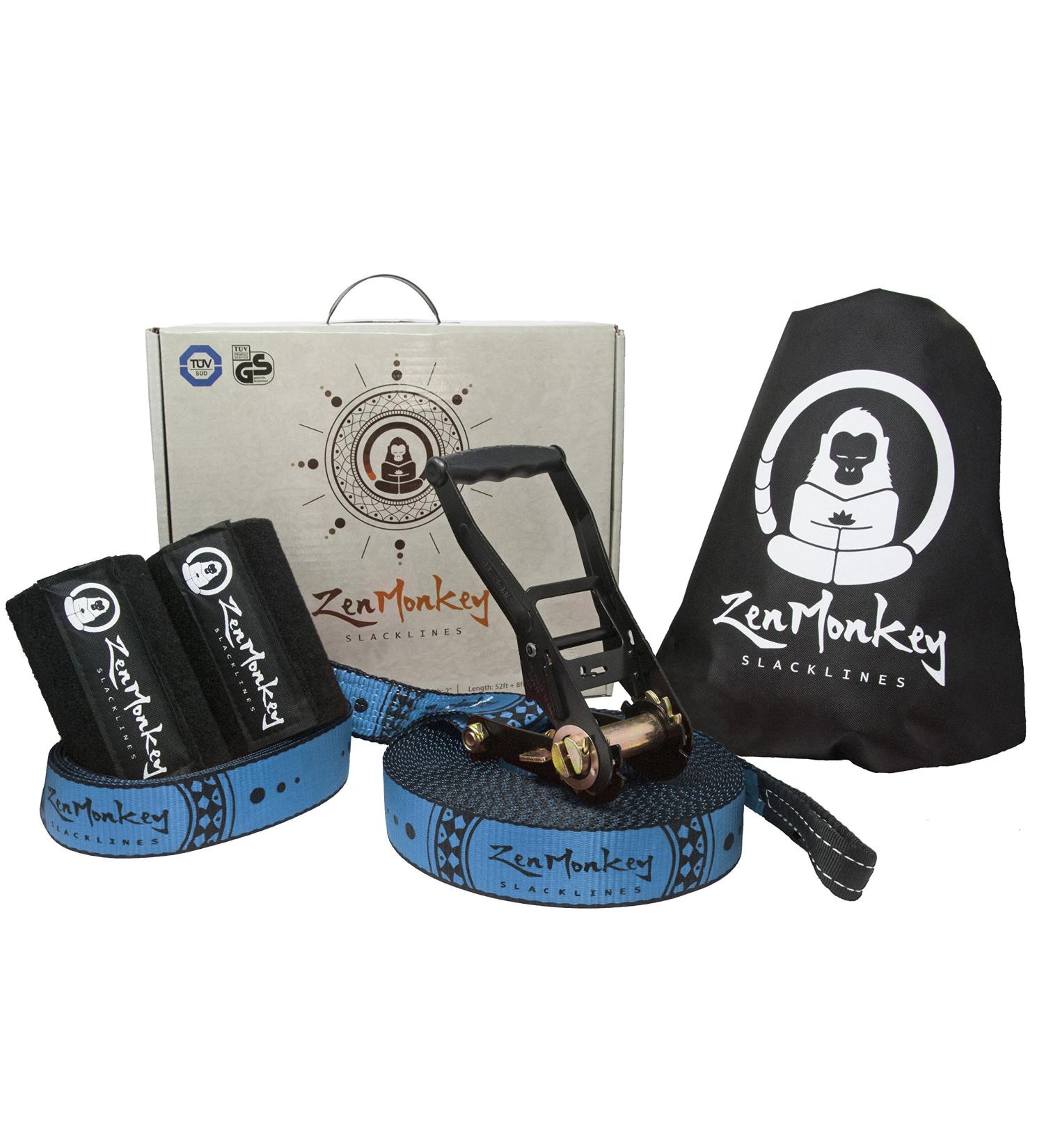 ZenMonkey Slackline Kit 60ft - Easy Setup for Family | Tree Protectors, Carry Bag & Instructions Included - Buy Online on SooperMarket.com