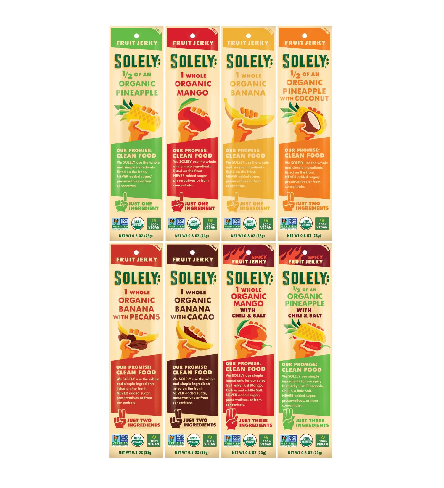 SOLELY Organic Fruit Jerky Variety Pack - 8 Strips | Vegan, Non-GMO, No Sugar Added - 0.8 oz (Pack of 8) - Buy Online on SooperMarket.com