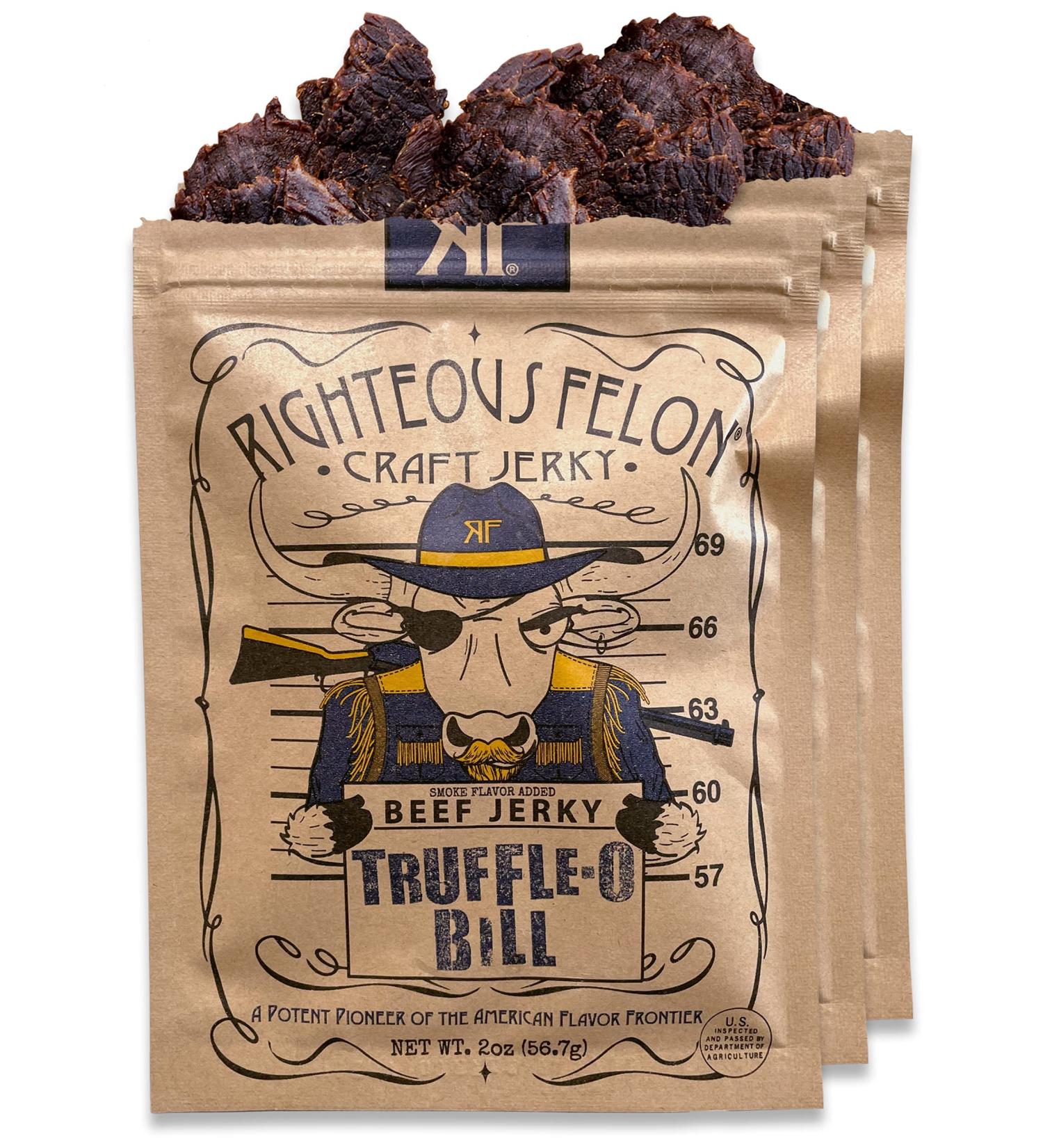 Righteous Felon Truffle-O-Soldier Beef Jerky - All-Natural, Locally Sourced, High-Protein Snack - 2oz (Pack of 3) - Buy Online on SooperMarket.com
